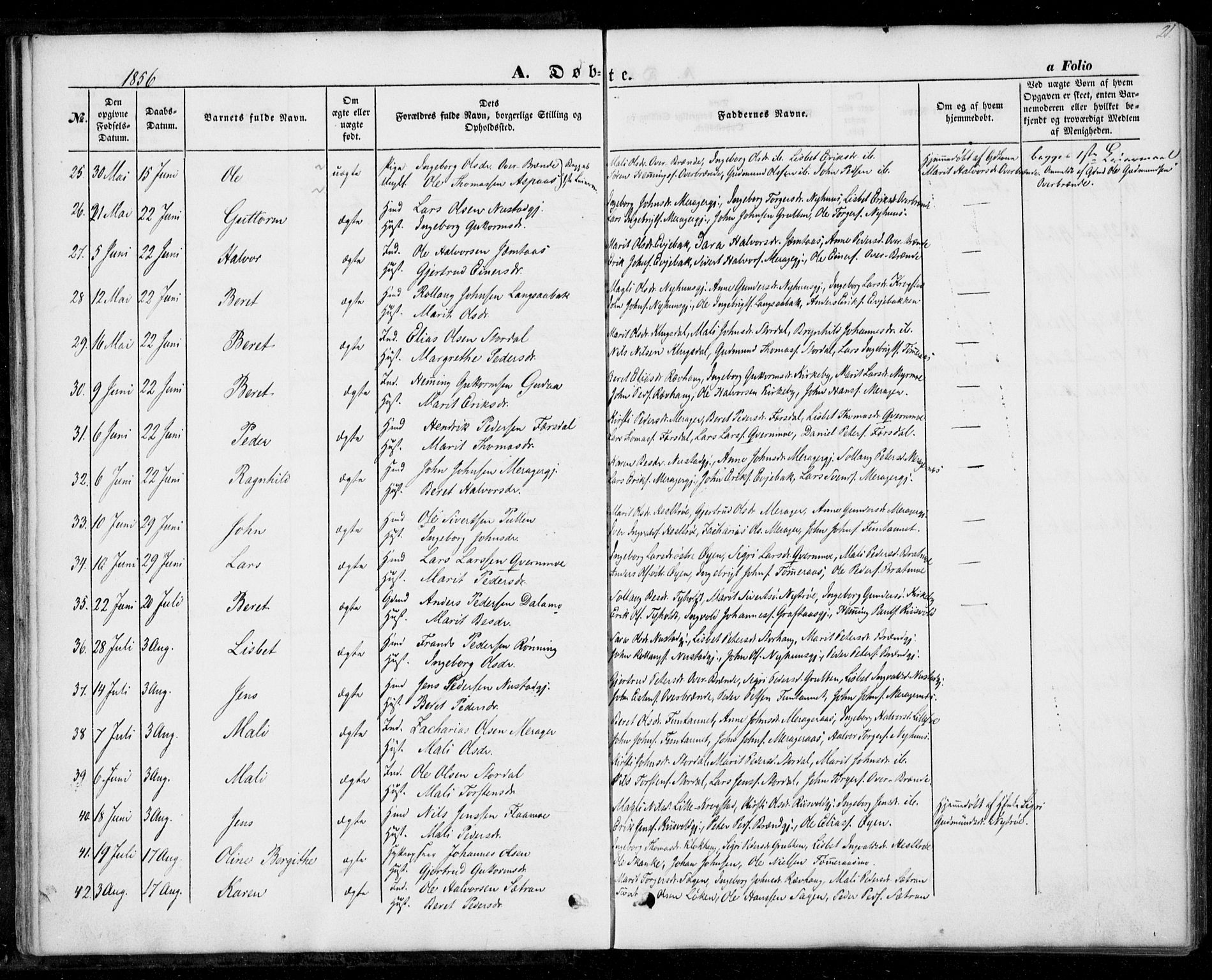 Ministerialprotokoller, klokkerbøker og fødselsregistre - Nord-Trøndelag, SAT/A-1458/706/L0040: Parish register (official) no. 706A01, 1850-1861, p. 21