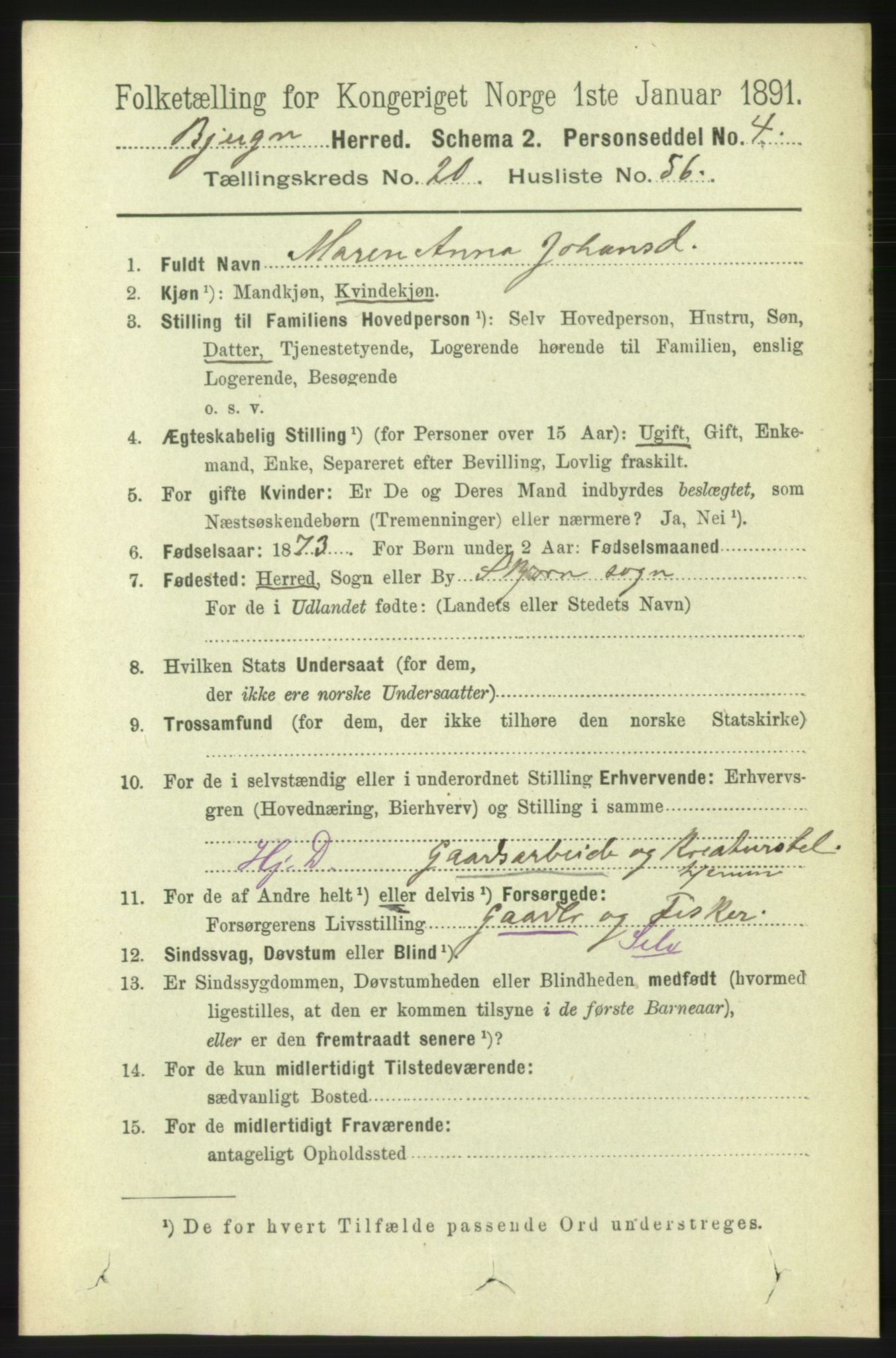 RA, 1891 census for 1627 Bjugn, 1891, p. 5746