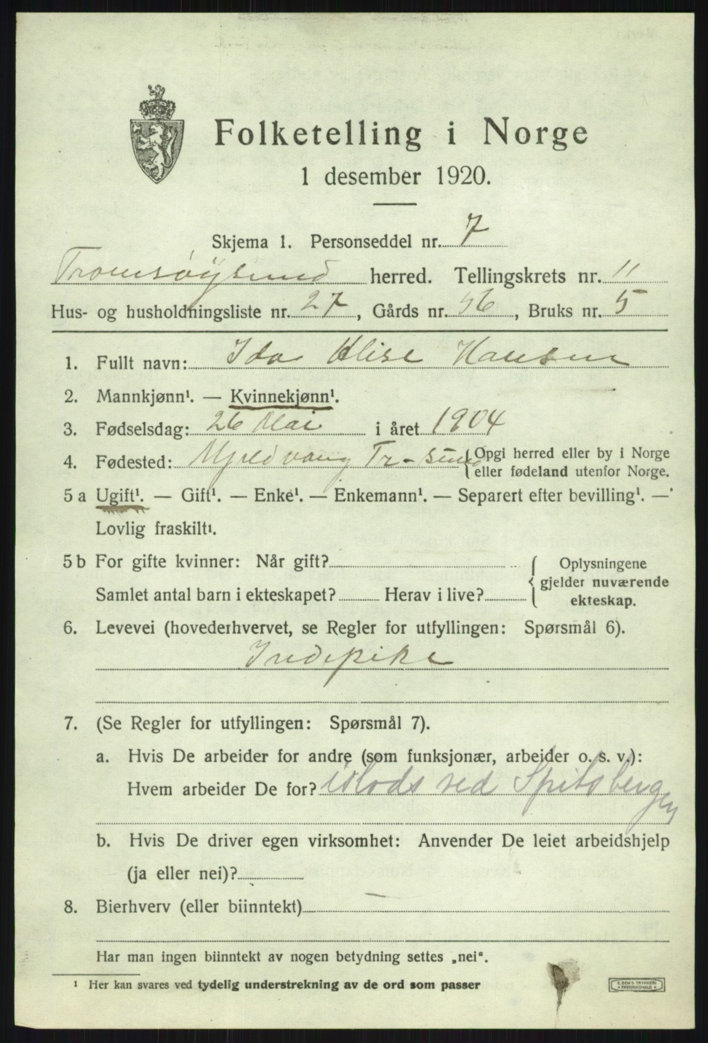 SATØ, 1920 census for Tromsøysund, 1920, p. 7550