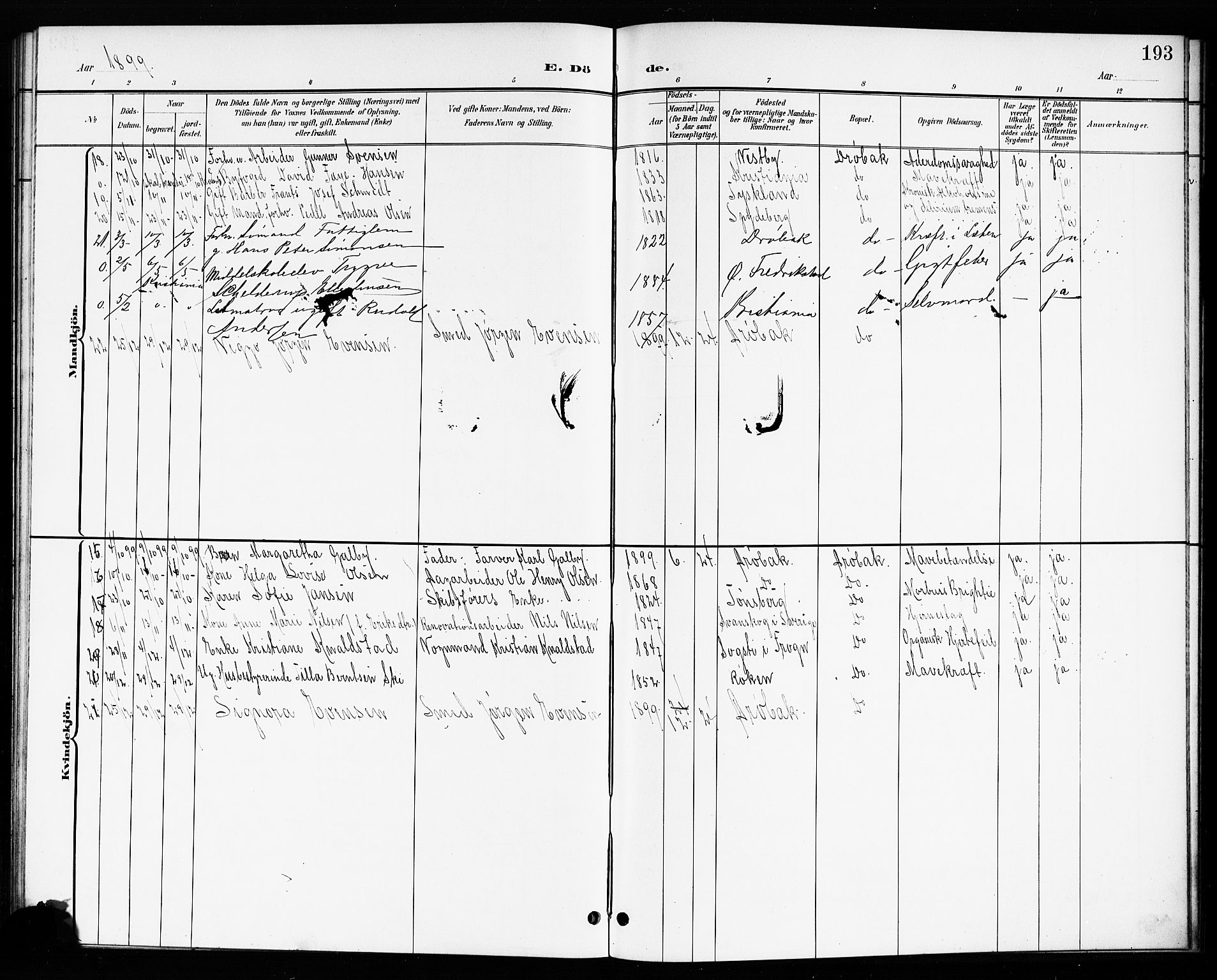 Drøbak prestekontor Kirkebøker, AV/SAO-A-10142a/G/Ga/L0001: Parish register (copy) no. I 1, 1897-1917, p. 193