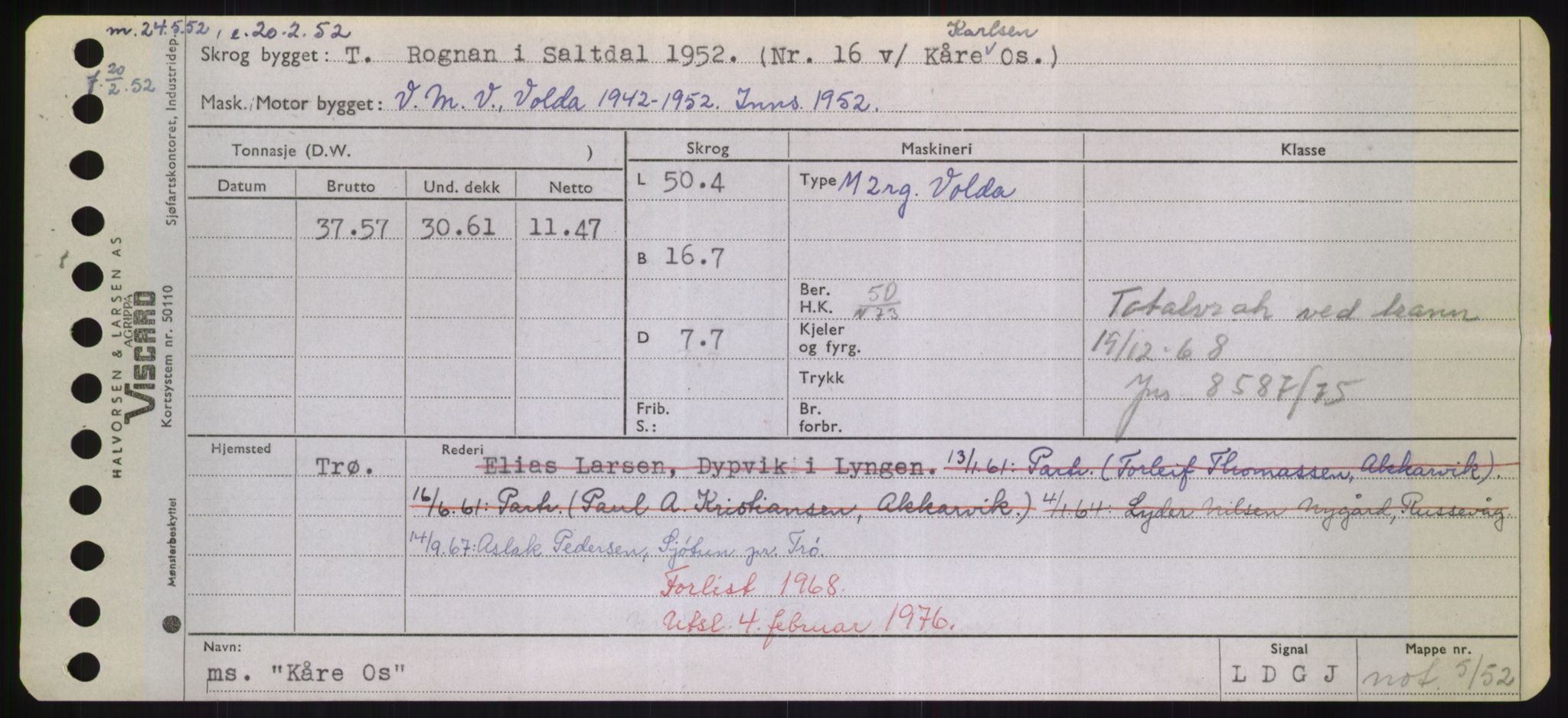 Sjøfartsdirektoratet med forløpere, Skipsmålingen, RA/S-1627/H/Hd/L0021: Fartøy, Kor-Kår, p. 405