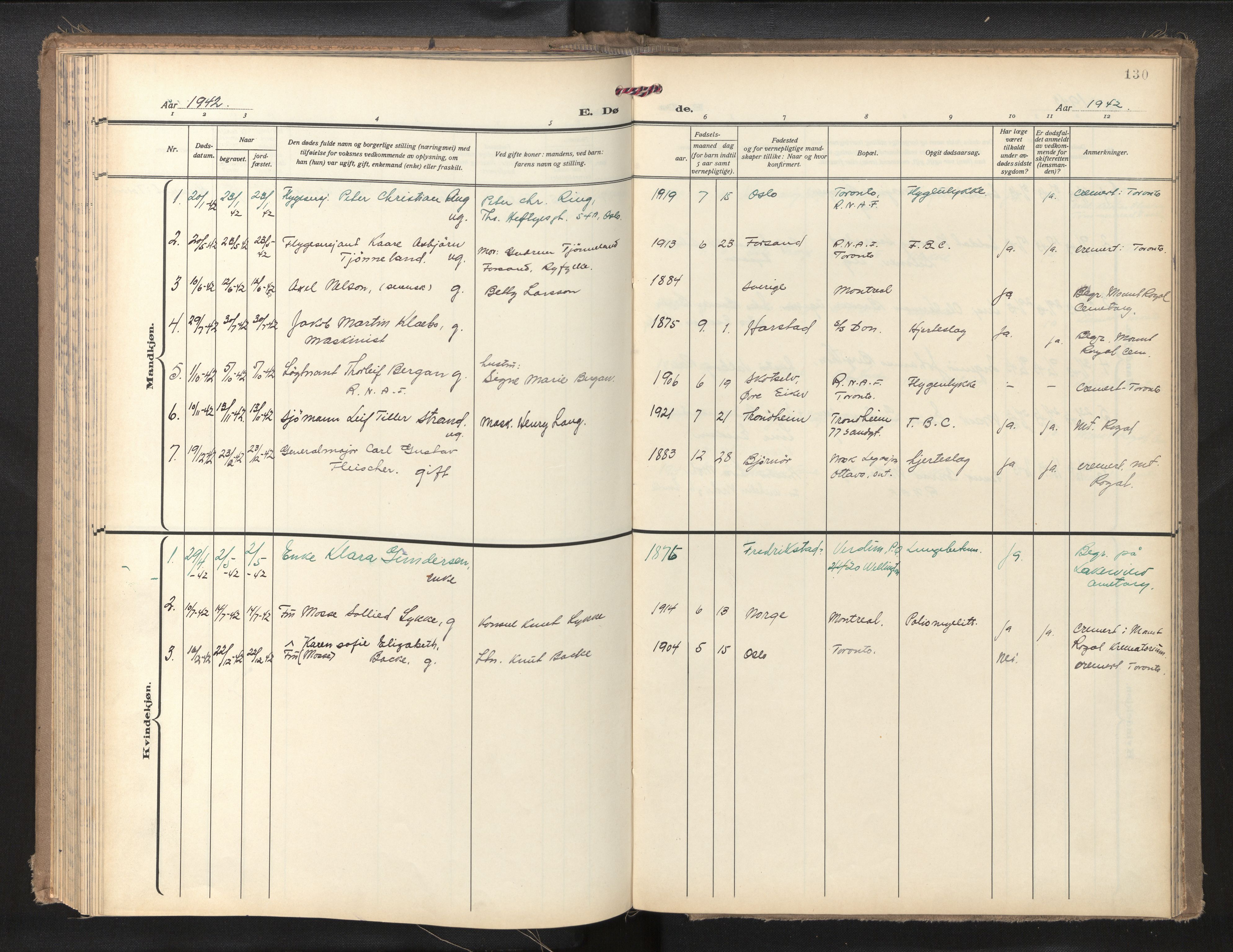 Den norske sjømannsmisjon i utlandet/Montreal-Halifax, SAB/SAB/PA-0116/H/Ha/L0001: Parish register (official) no. A 1, 1929-1960, p. 129b-130a