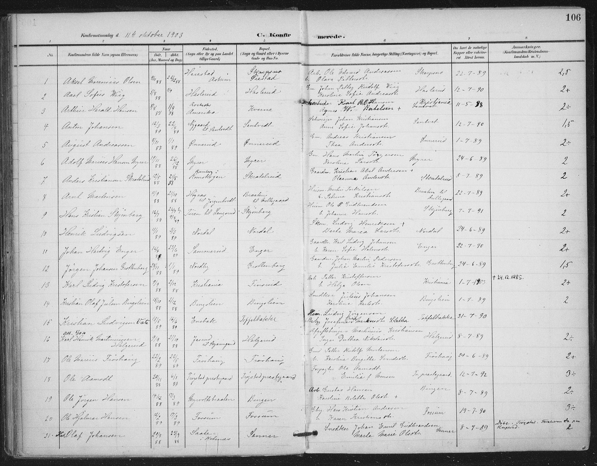 Trøgstad prestekontor Kirkebøker, SAO/A-10925/F/Fa/L0011: Parish register (official) no. I 11, 1899-1919, p. 106