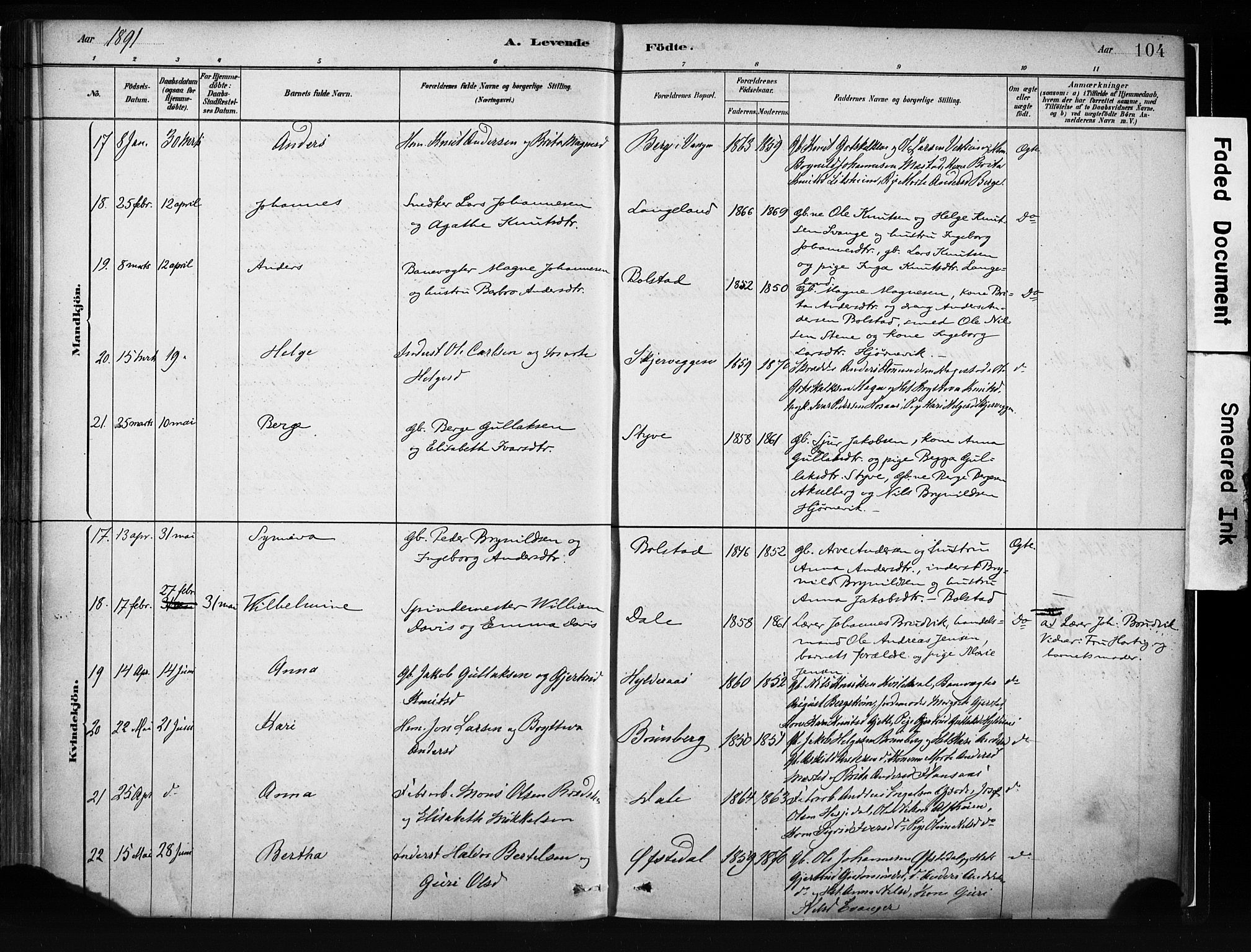 Evanger sokneprestembete, AV/SAB-A-99924: Parish register (official) no. A 1, 1877-1899, p. 104