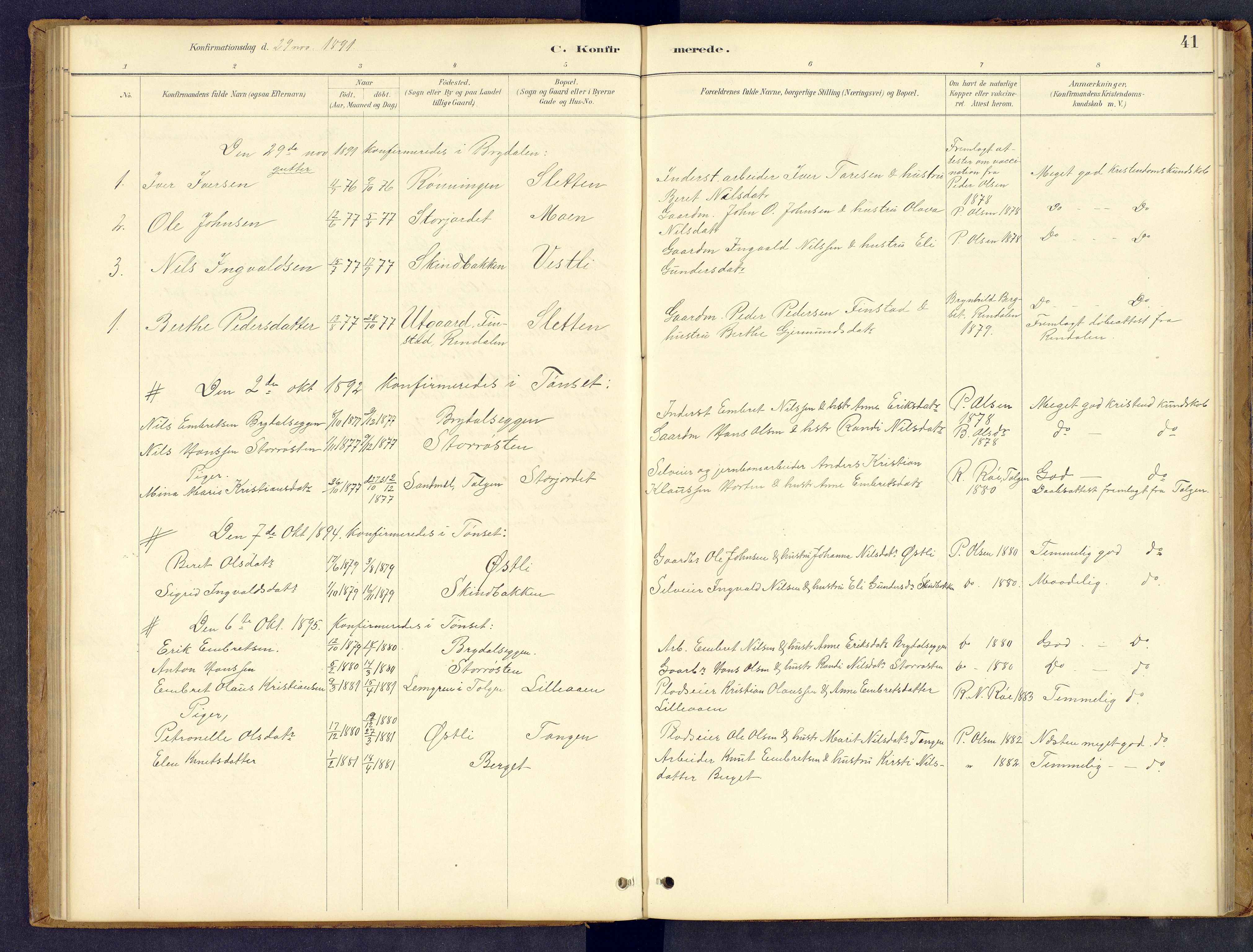 Tynset prestekontor, AV/SAH-PREST-058/H/Ha/Hab/L0008: Parish register (copy) no. 8, 1884-1916, p. 41