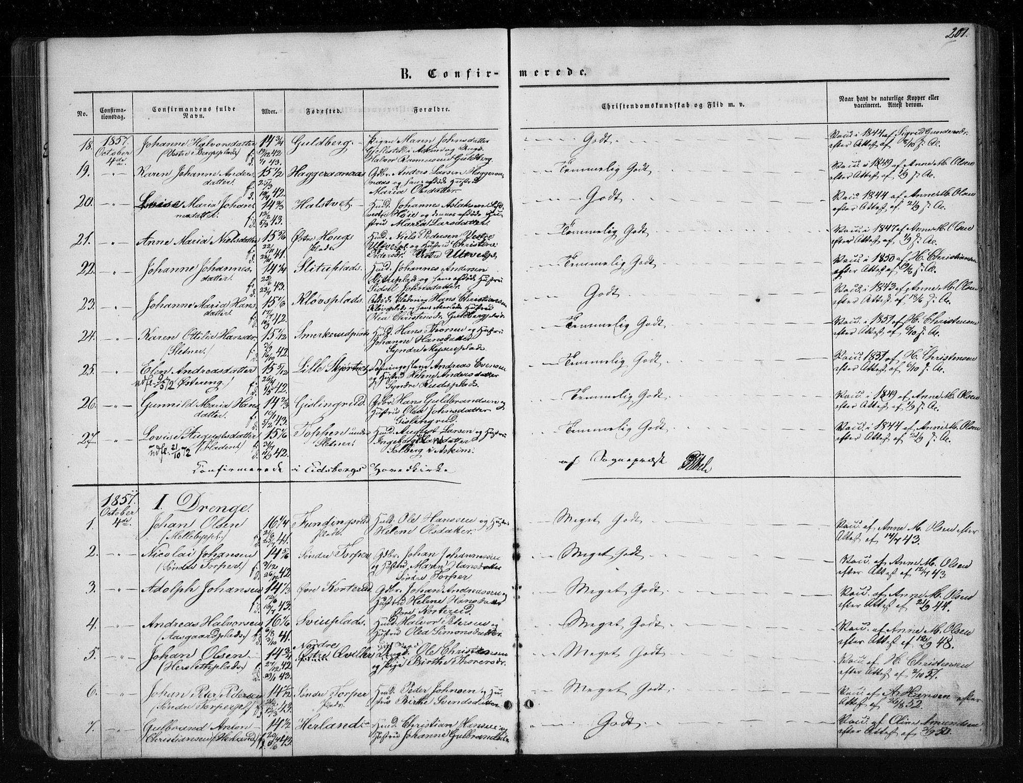 Eidsberg prestekontor Kirkebøker, AV/SAO-A-10905/F/Fa/L0010.a: Parish register (official) no. I 10A, 1857-1866, p. 201
