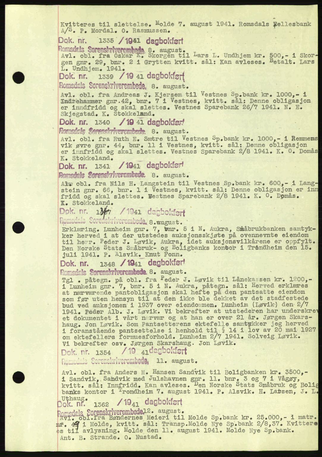 Romsdal sorenskriveri, AV/SAT-A-4149/1/2/2C: Mortgage book no. C1a, 1936-1945, Diary no: : 1335/1941