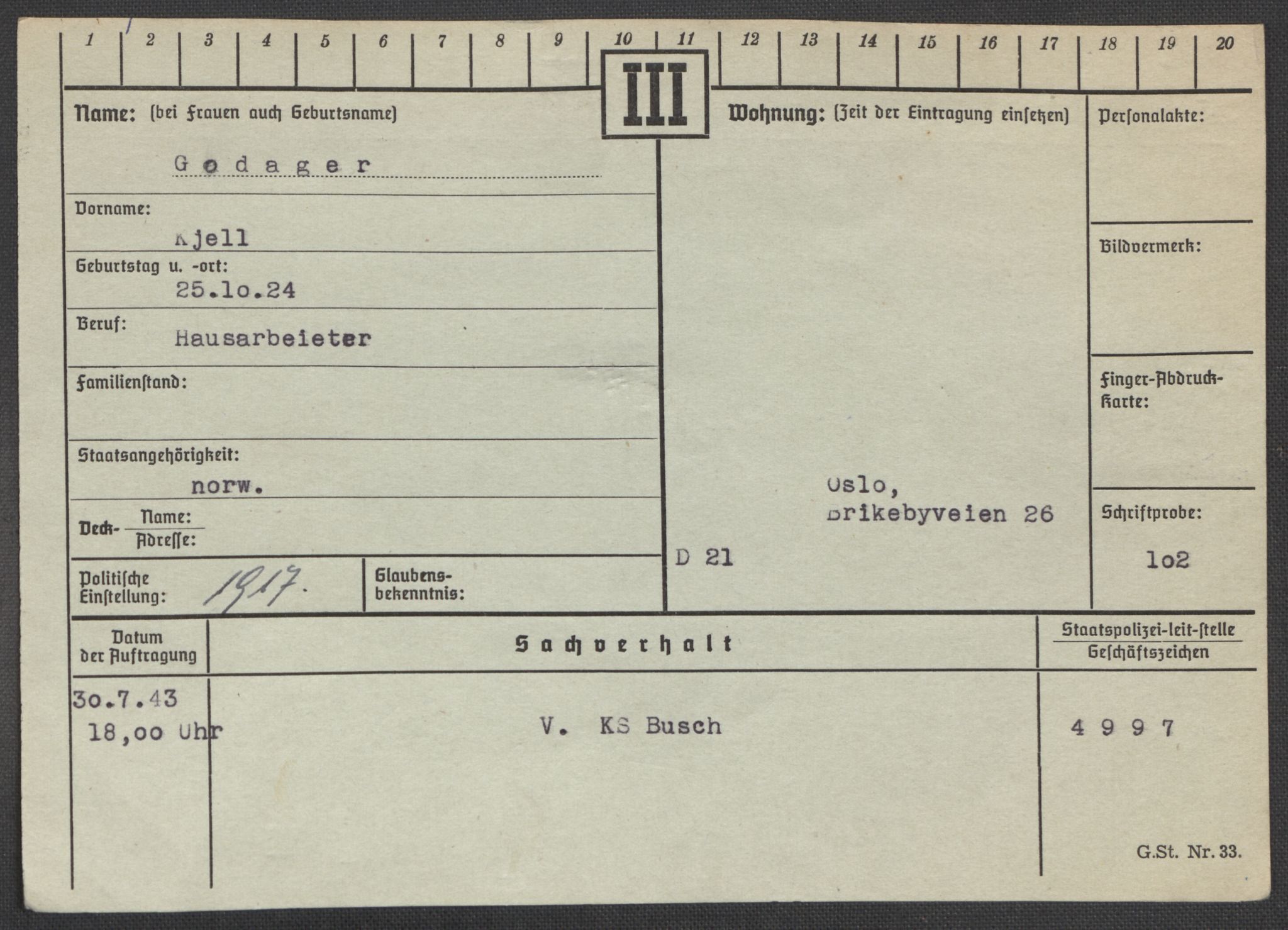 Befehlshaber der Sicherheitspolizei und des SD, AV/RA-RAFA-5969/E/Ea/Eaa/L0003: Register over norske fanger i Møllergata 19: Eng-Hag, 1940-1945, p. 885