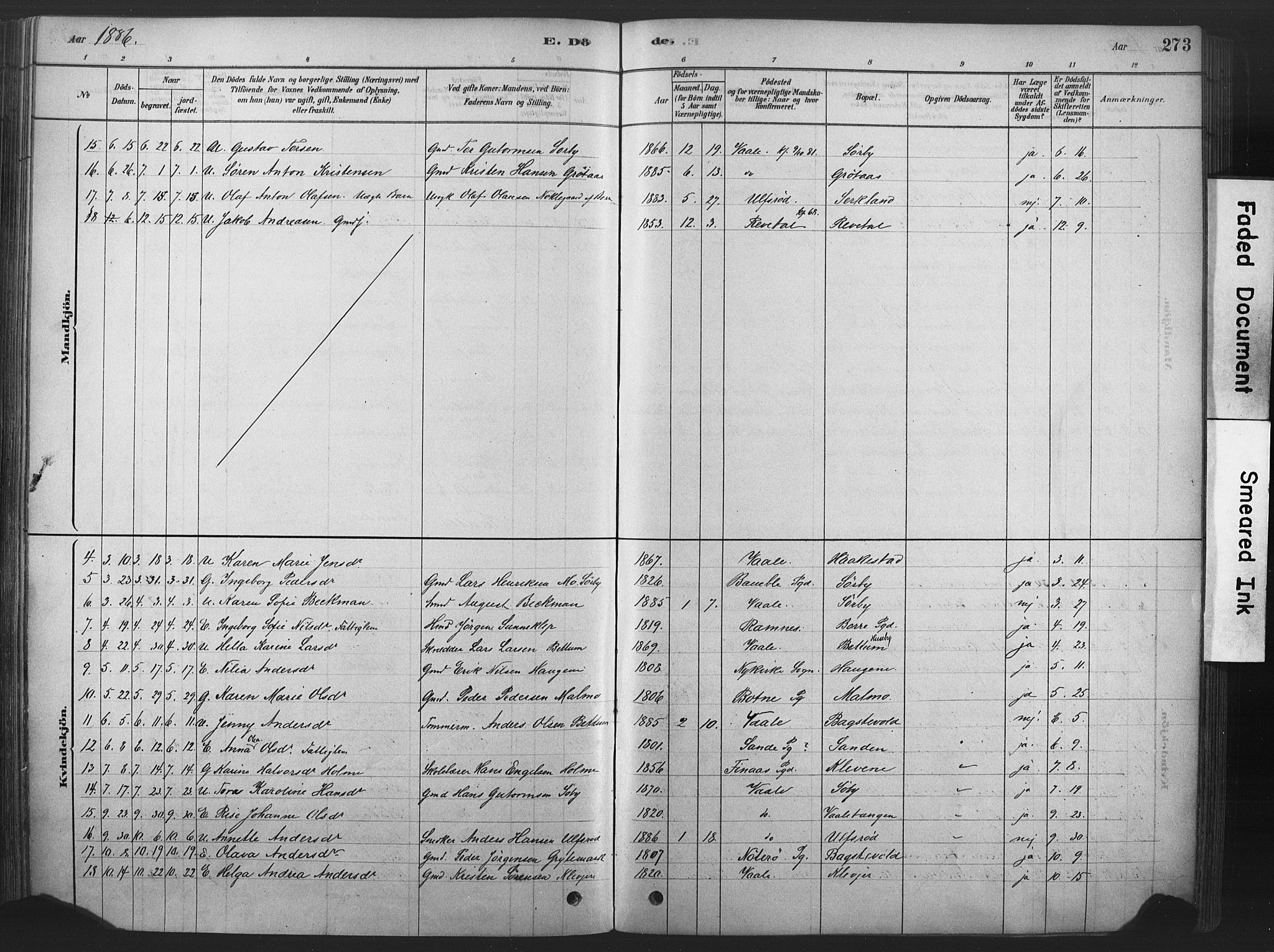 Våle kirkebøker, SAKO/A-334/F/Fa/L0011: Parish register (official) no. I 11, 1878-1906, p. 273