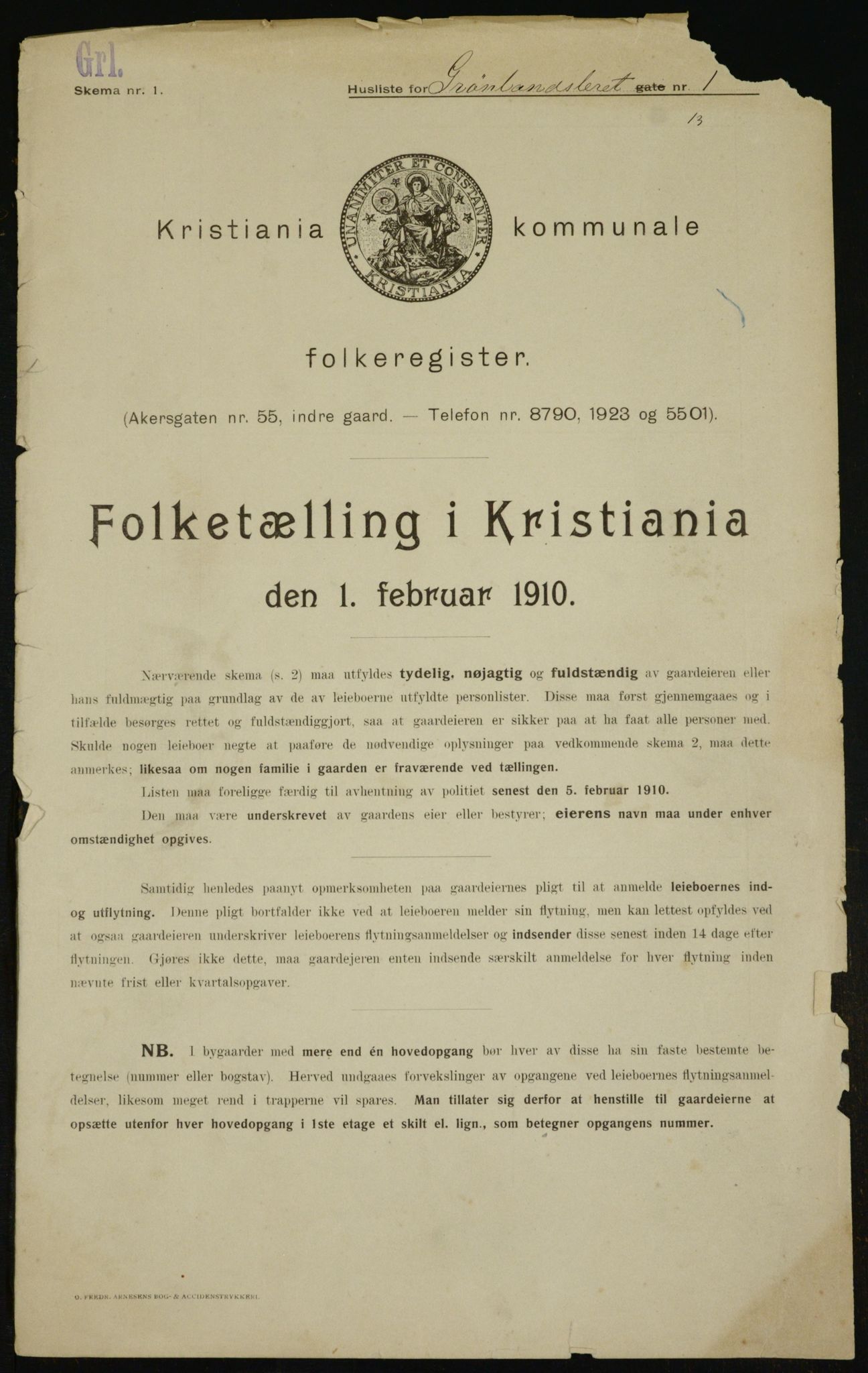 OBA, Municipal Census 1910 for Kristiania, 1910, p. 30245