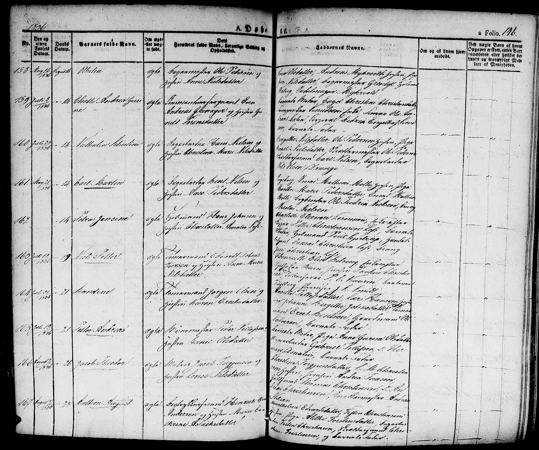 Kristiansand domprosti, SAK/1112-0006/F/Fa/L0011: Parish register (official) no. A 11, 1827-1841, p. 146
