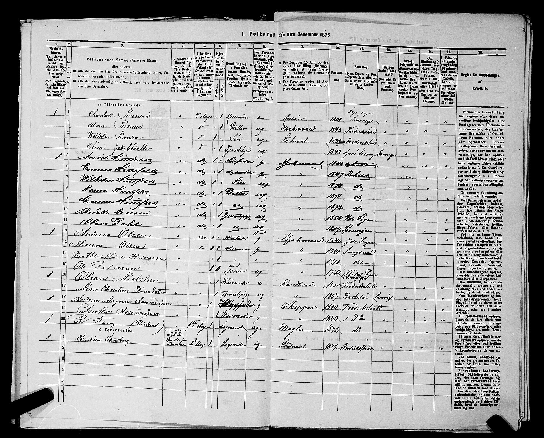 RA, 1875 census for 0101P Fredrikshald, 1875, p. 491