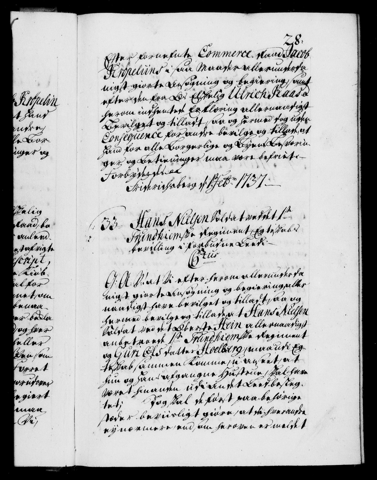 Danske Kanselli 1572-1799, AV/RA-EA-3023/F/Fc/Fca/Fcaa/L0030: Norske registre, 1737-1738, p. 28a