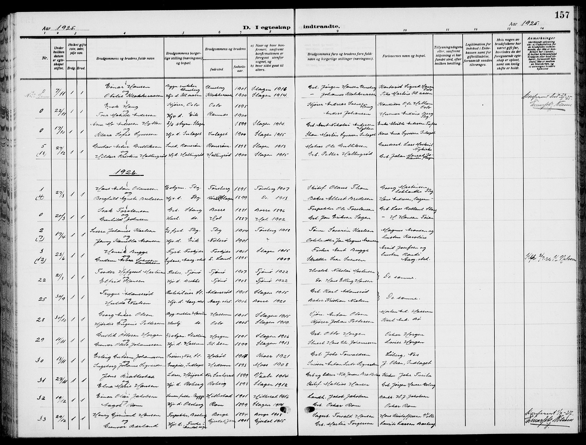 Sem kirkebøker, AV/SAKO-A-5/G/Gb/L0004: Parish register (copy) no. II 4, 1914-1937, p. 157