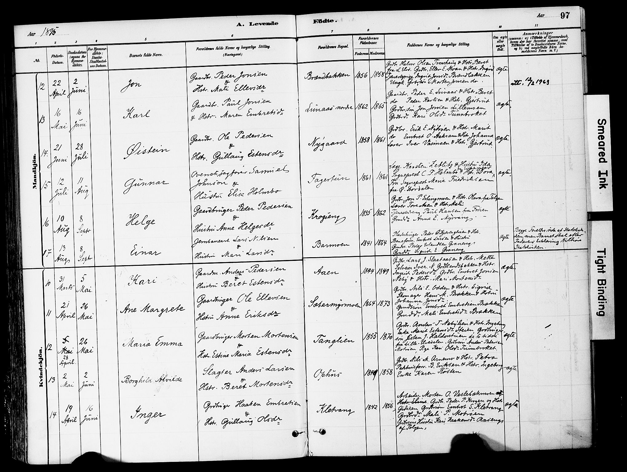 Tynset prestekontor, SAH/PREST-058/H/Ha/Haa/L0022: Parish register (official) no. 22, 1880-1899, p. 97