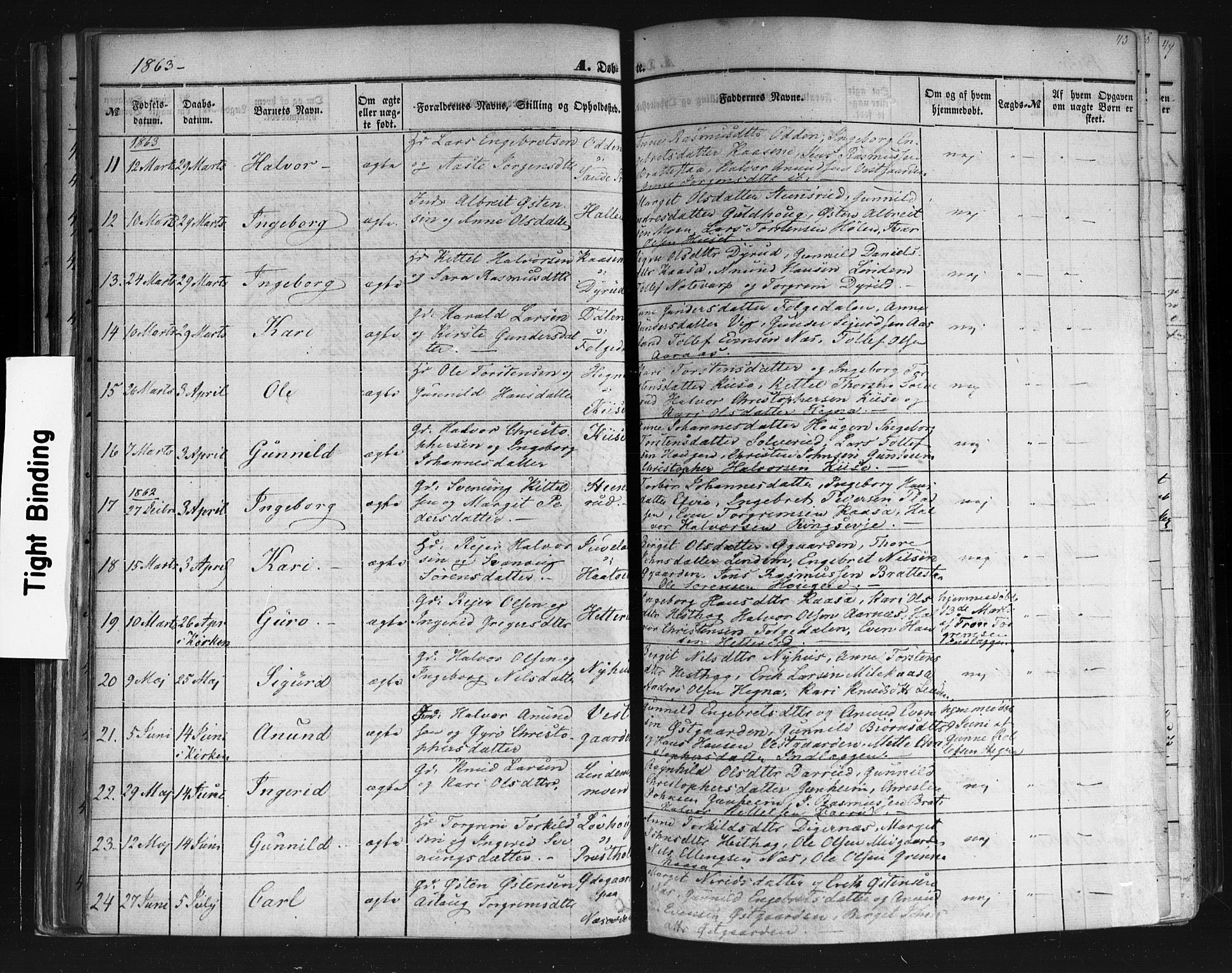 Sauherad kirkebøker, SAKO/A-298/F/Fb/L0001: Parish register (official) no. II 1, 1851-1877, p. 43