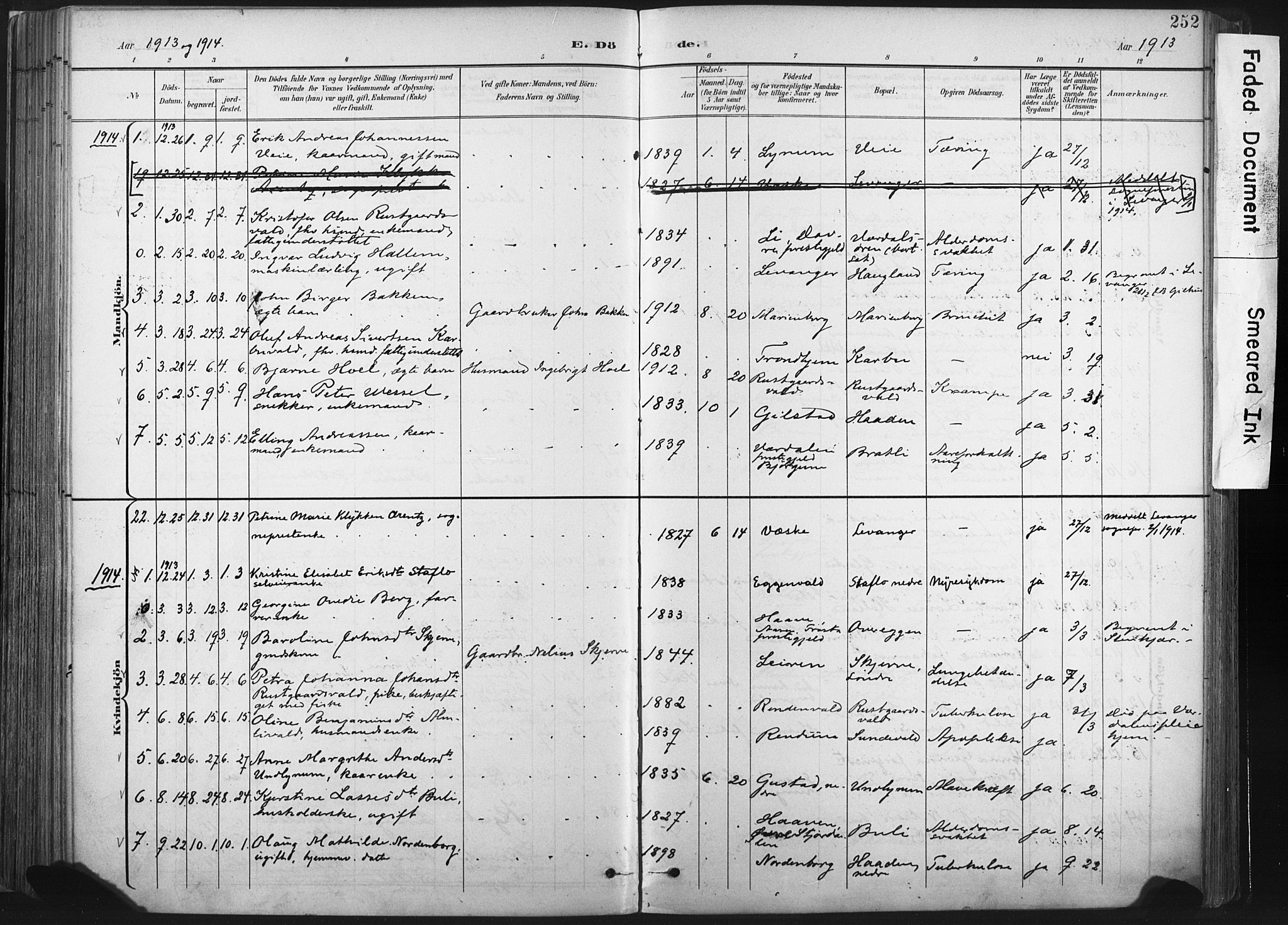 Ministerialprotokoller, klokkerbøker og fødselsregistre - Nord-Trøndelag, AV/SAT-A-1458/717/L0162: Parish register (official) no. 717A12, 1898-1923, p. 252