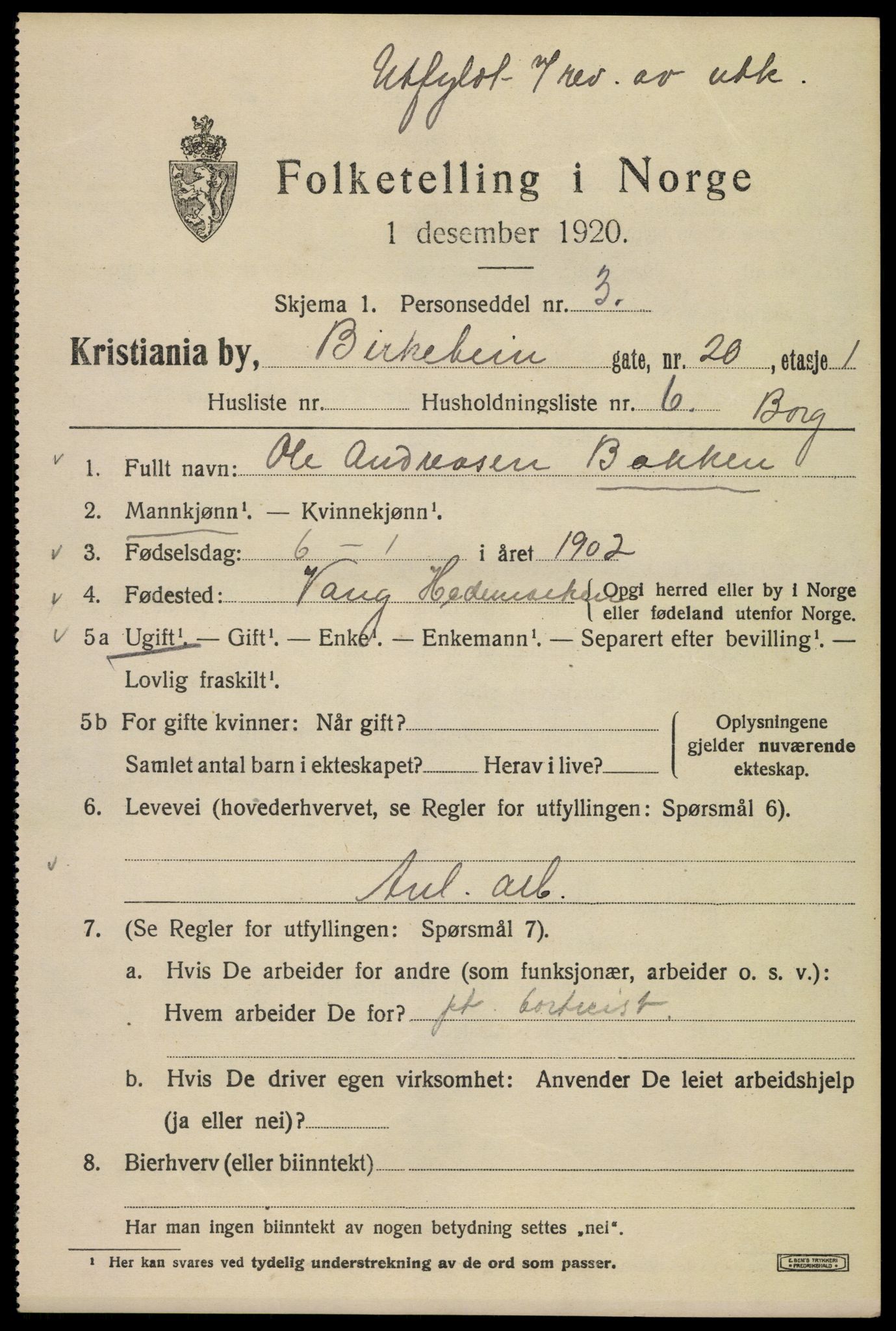 SAO, 1920 census for Kristiania, 1920, p. 156345