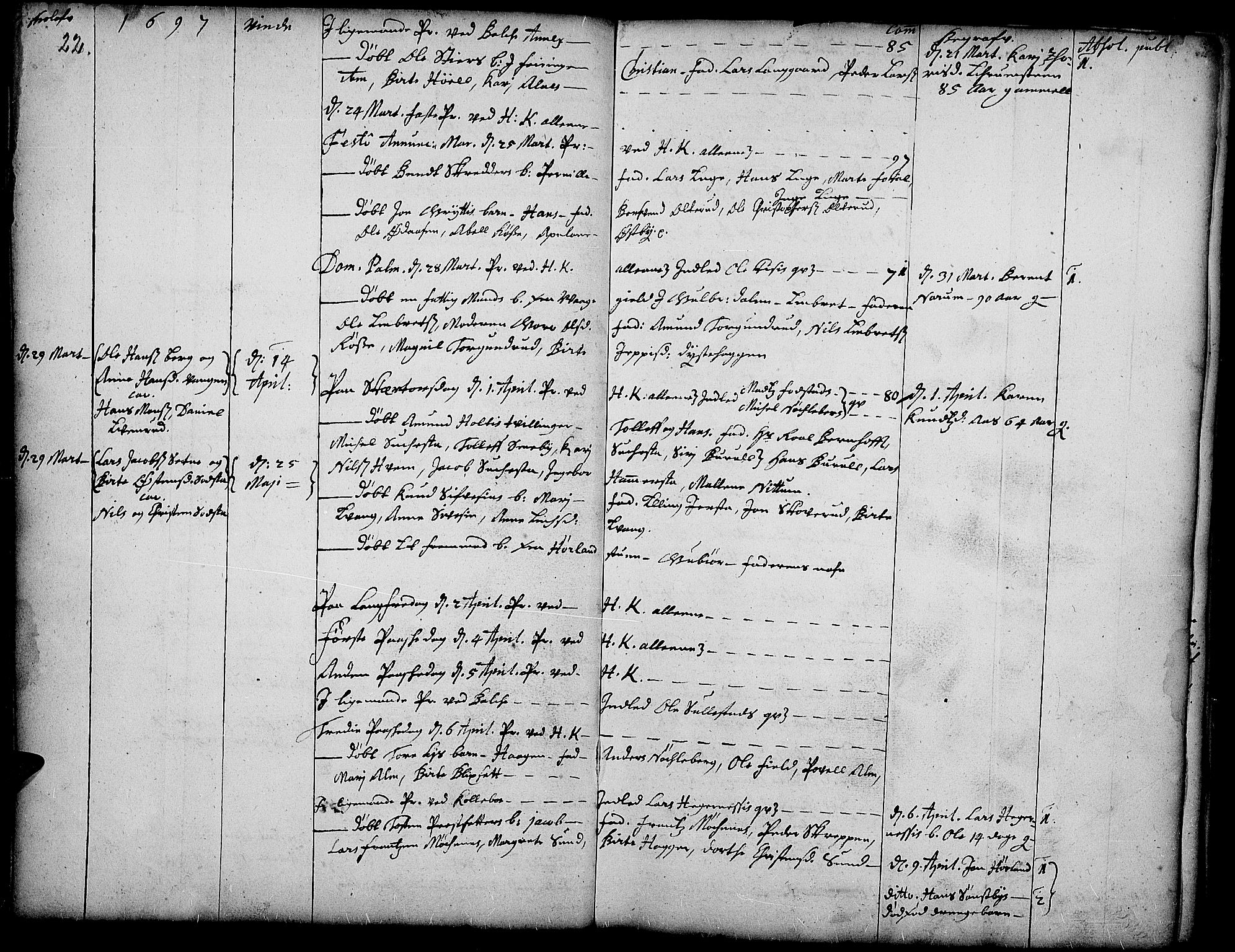Toten prestekontor, SAH/PREST-102/H/Ha/Haa/L0001: Parish register (official) no. 1, 1695-1713, p. 22