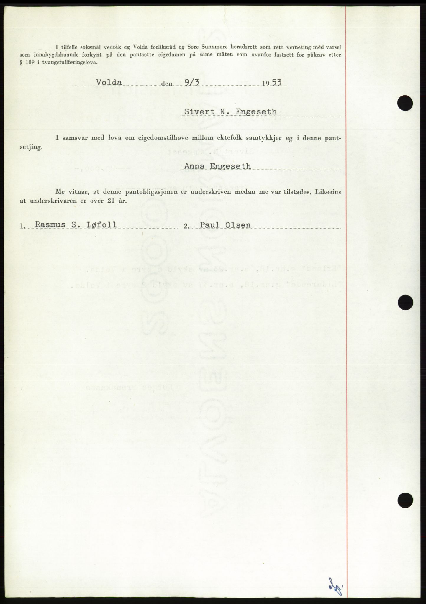 Søre Sunnmøre sorenskriveri, SAT/A-4122/1/2/2C/L0123: Mortgage book no. 11B, 1953-1953, Diary no: : 583/1953