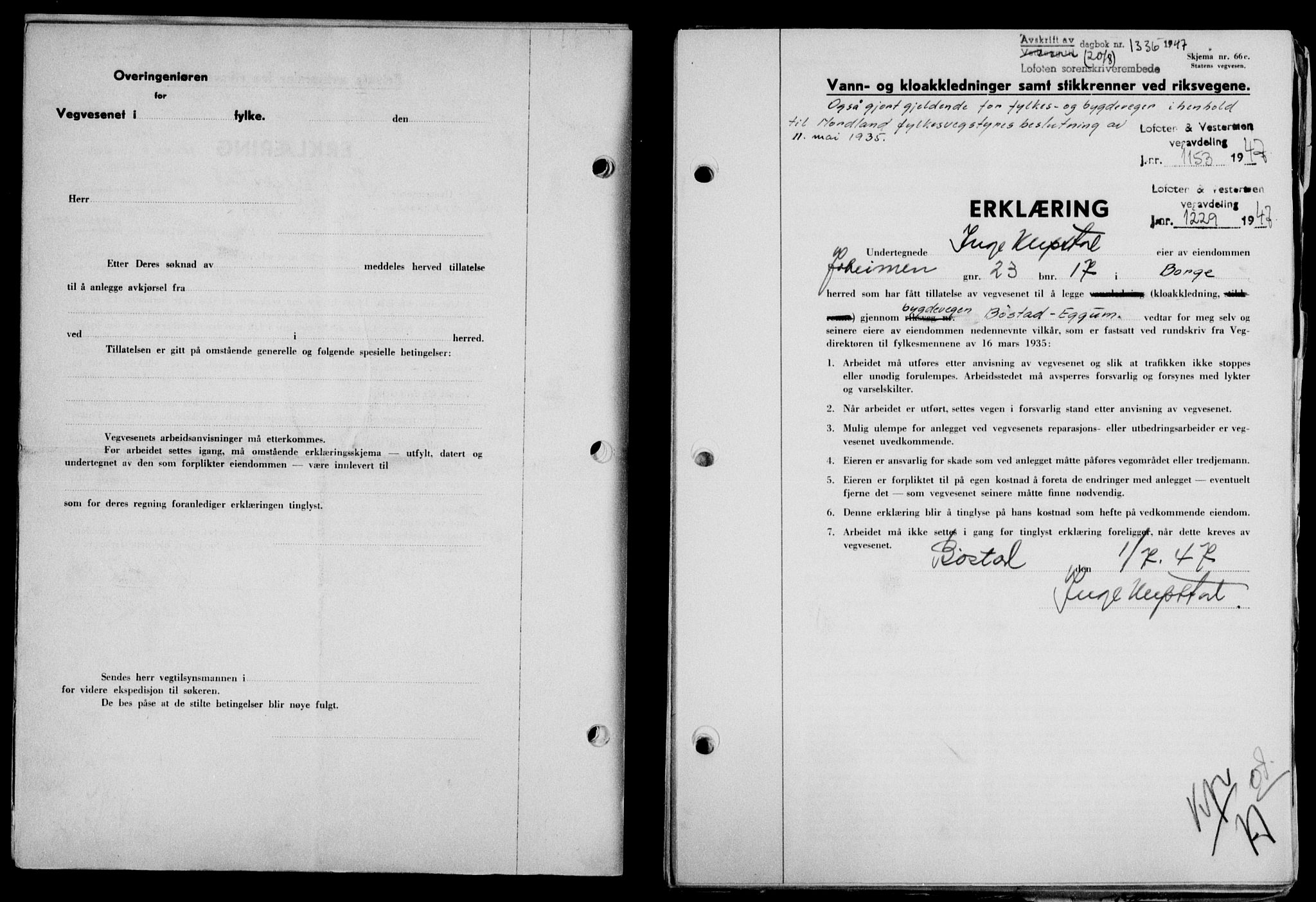 Lofoten sorenskriveri, SAT/A-0017/1/2/2C/L0016a: Mortgage book no. 16a, 1947-1947, Diary no: : 1336/1947