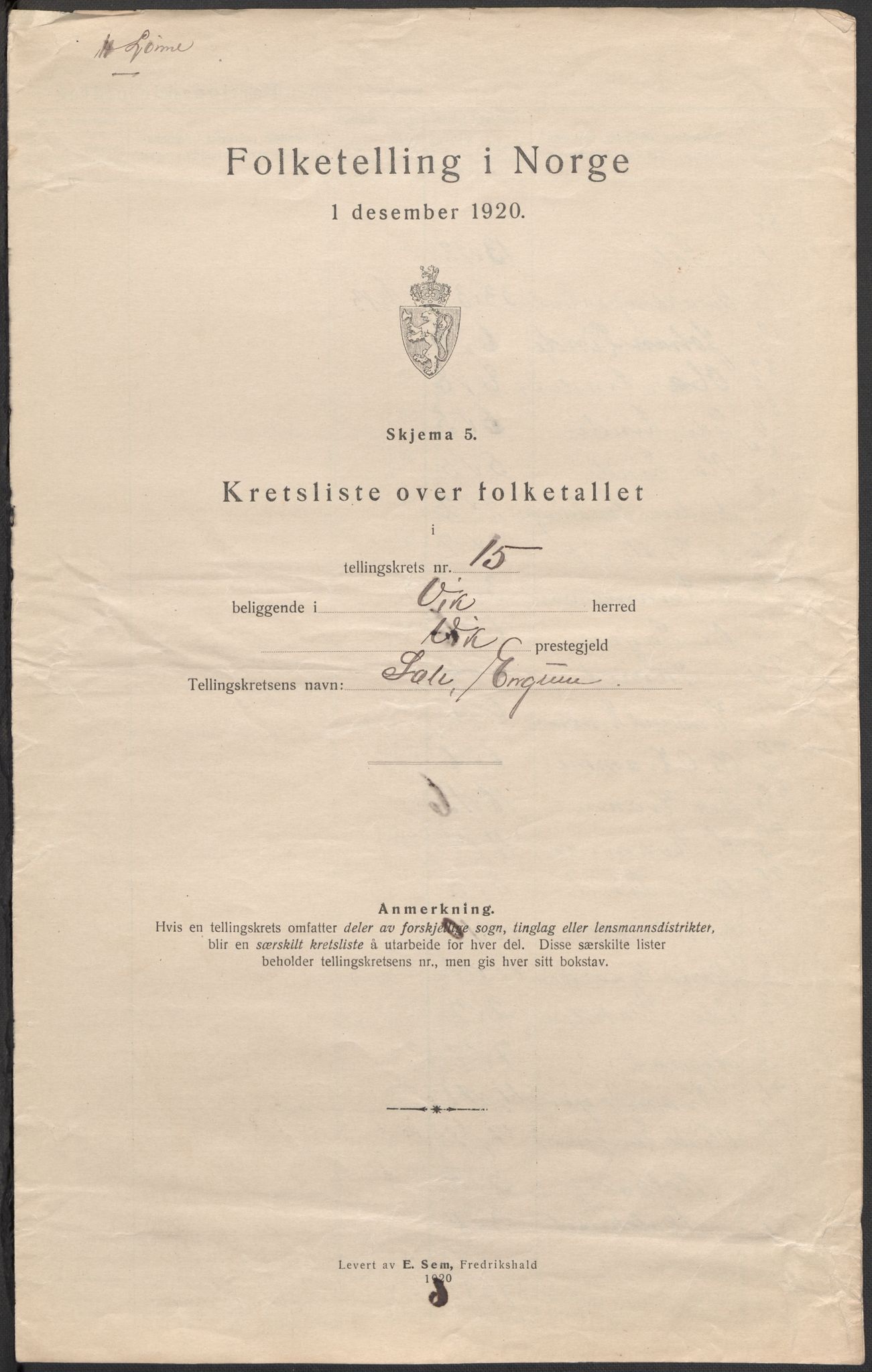 SAB, 1920 census for Vik, 1920, p. 51