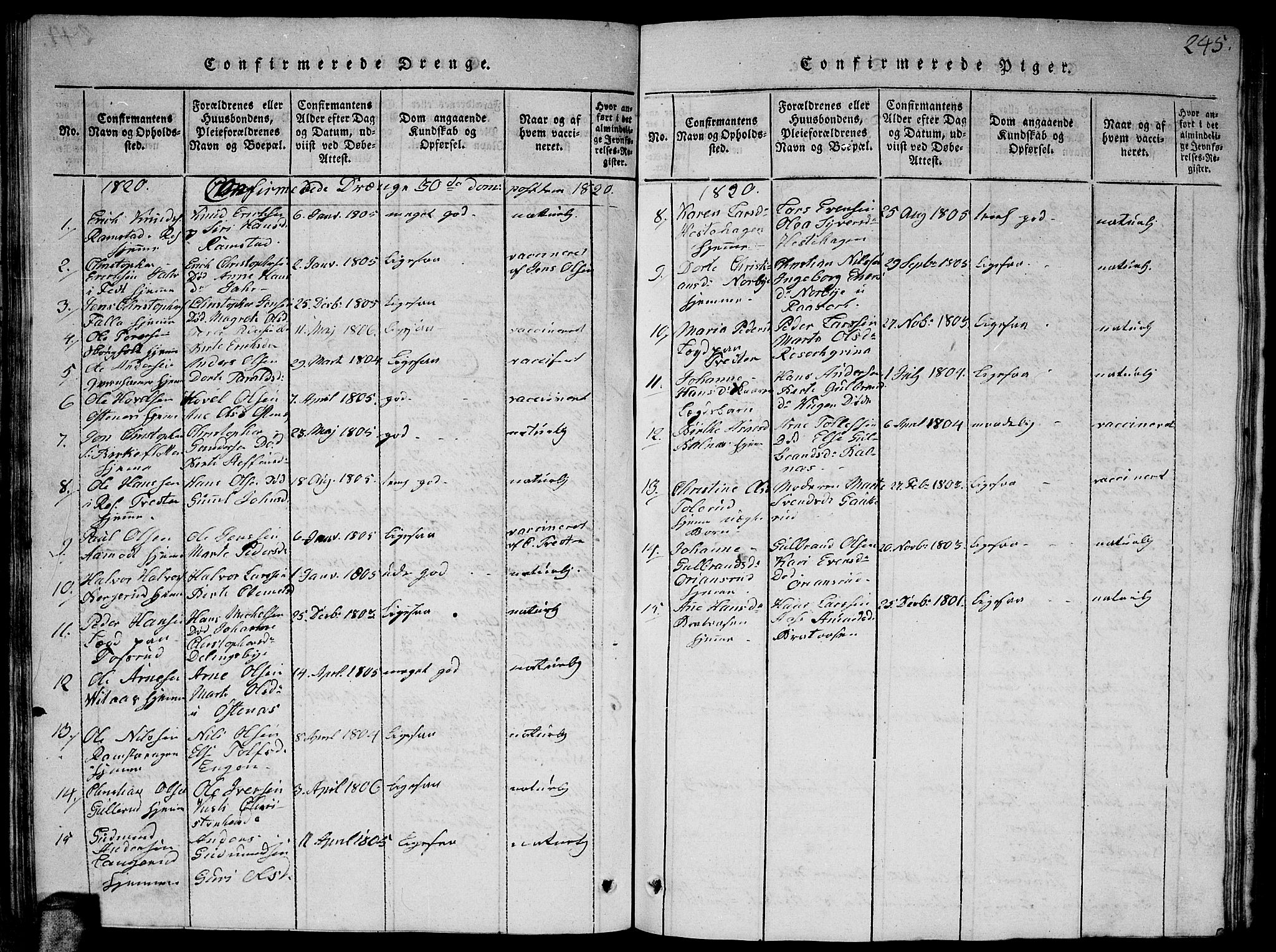 Fet prestekontor Kirkebøker, AV/SAO-A-10370a/G/Ga/L0001: Parish register (copy) no. I 1, 1815-1842, p. 245