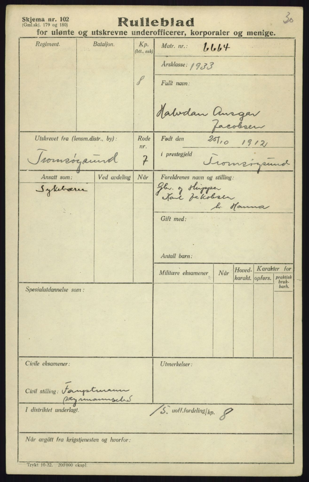 Forsvaret, Troms infanteriregiment nr. 16, AV/RA-RAFA-3146/P/Pa/L0017: Rulleblad for regimentets menige mannskaper, årsklasse 1933, 1933, p. 523