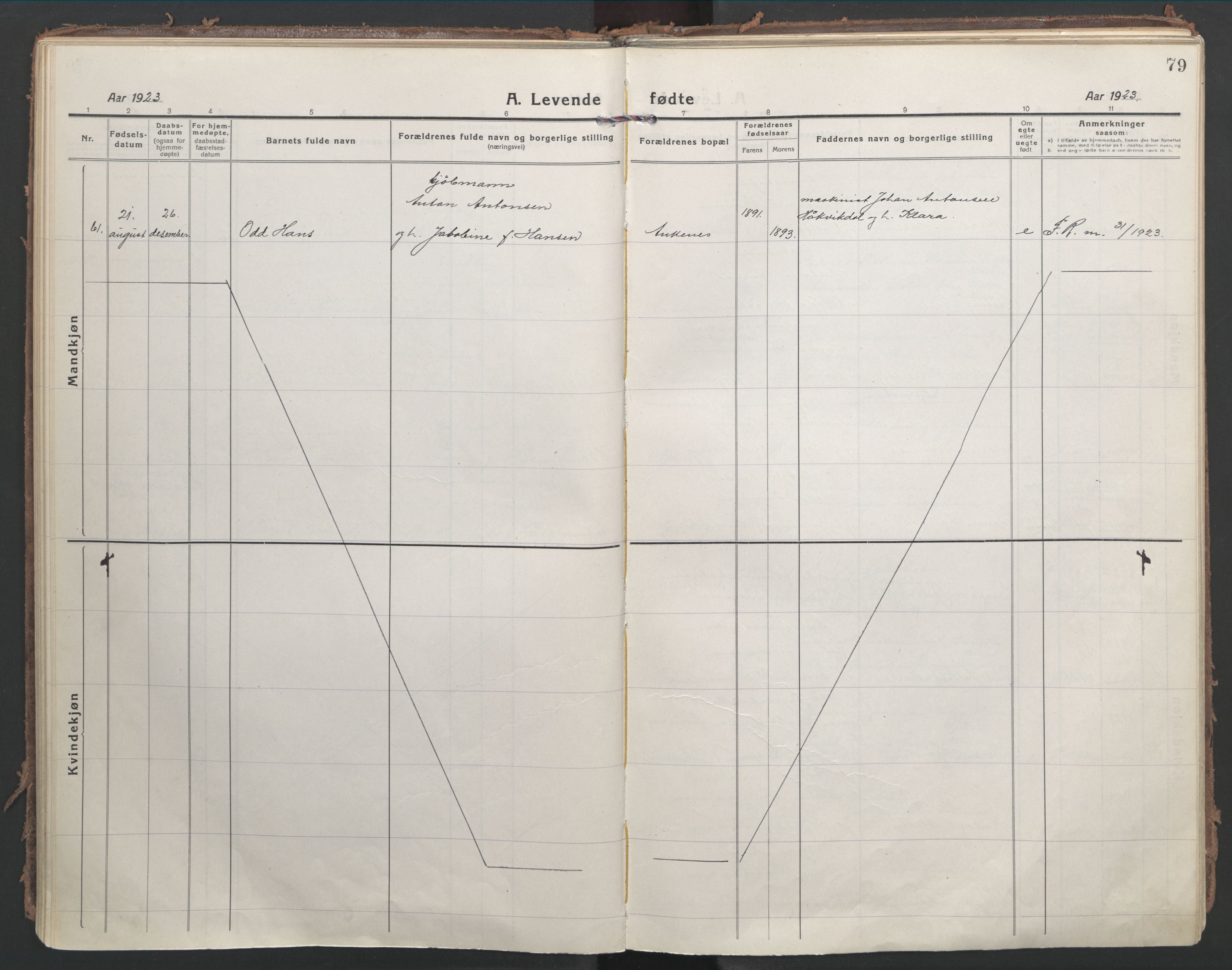 Ministerialprotokoller, klokkerbøker og fødselsregistre - Nordland, AV/SAT-A-1459/866/L0945: Parish register (official) no. 866A08, 1917-1935, p. 79