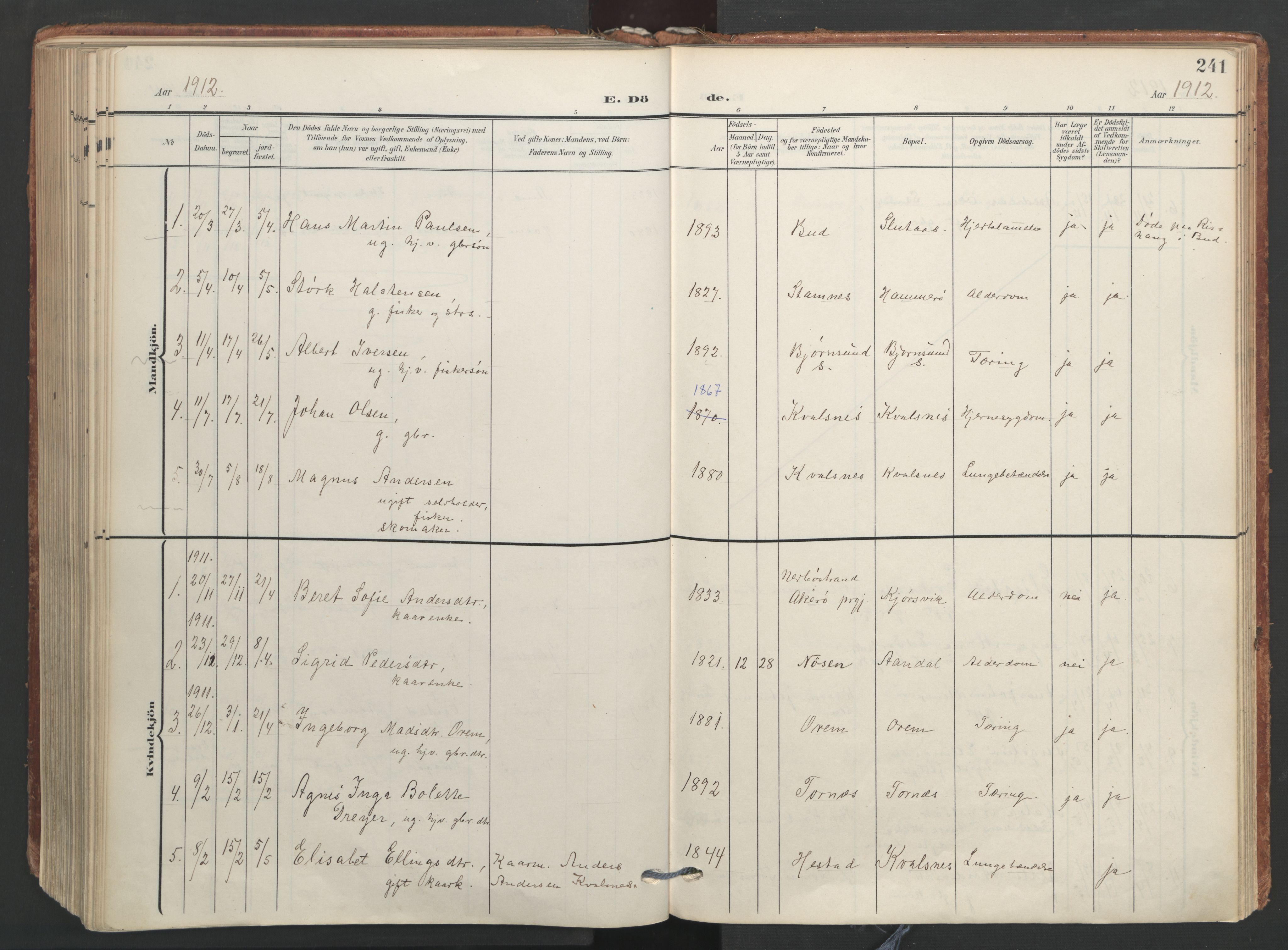 Ministerialprotokoller, klokkerbøker og fødselsregistre - Møre og Romsdal, AV/SAT-A-1454/565/L0751: Parish register (official) no. 565A05, 1905-1979, p. 241