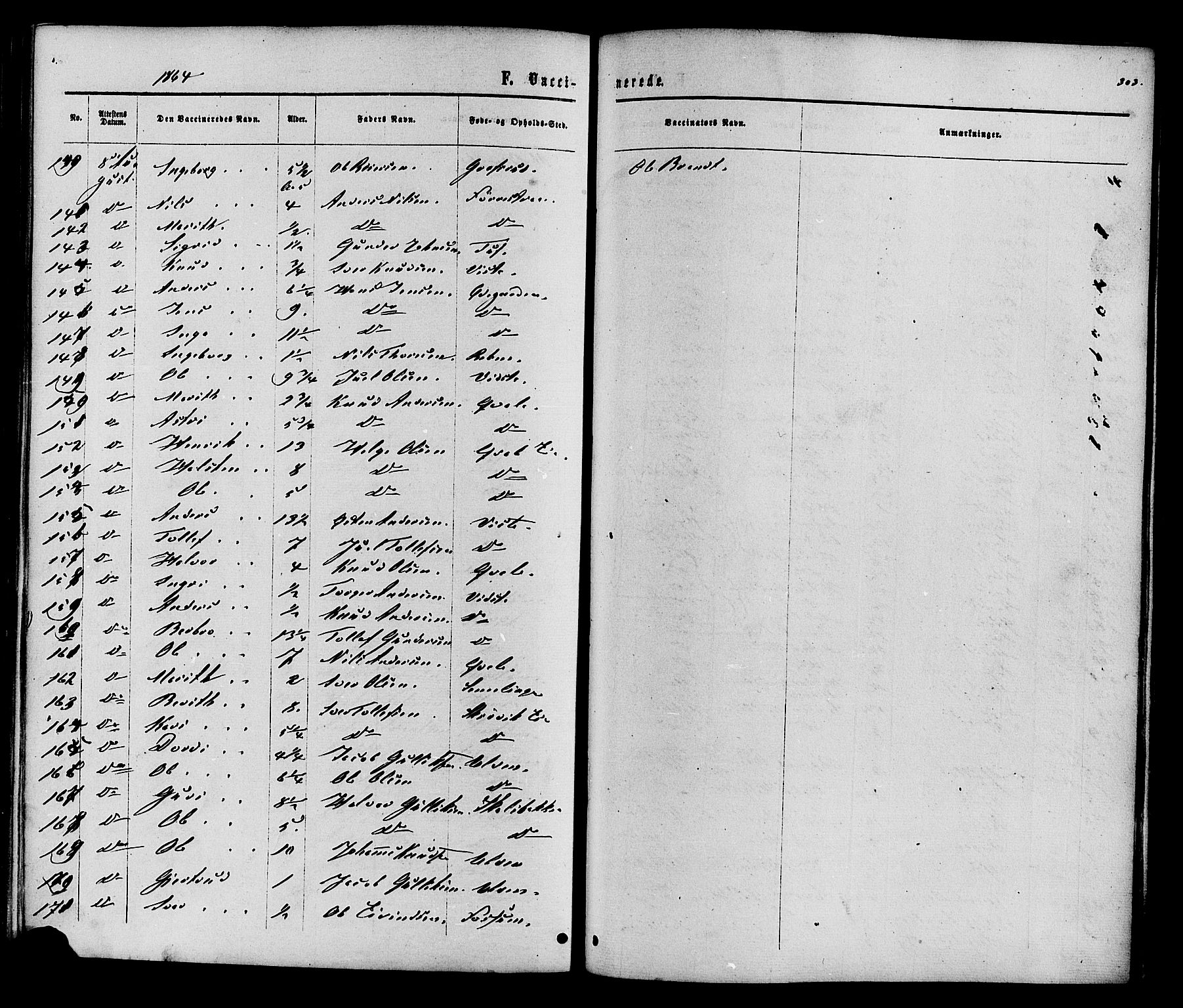 Vestre Slidre prestekontor, SAH/PREST-136/H/Ha/Haa/L0003: Parish register (official) no. 3, 1865-1880, p. 303
