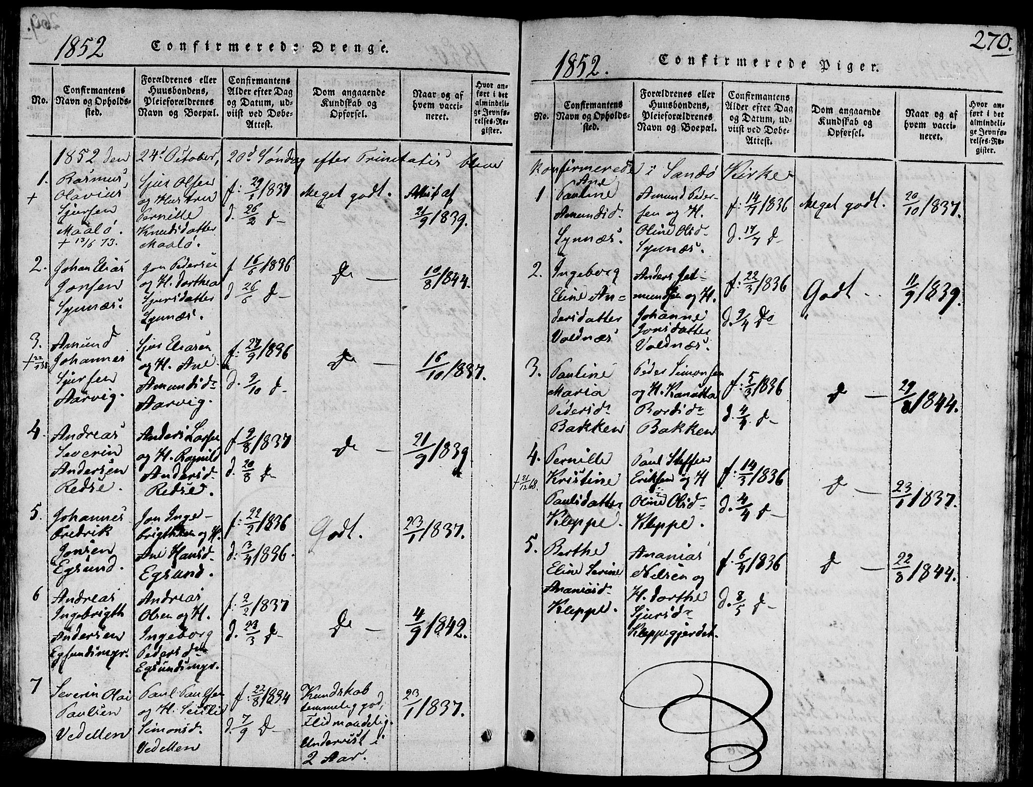 Ministerialprotokoller, klokkerbøker og fødselsregistre - Møre og Romsdal, SAT/A-1454/504/L0054: Parish register (official) no. 504A01, 1816-1861, p. 270