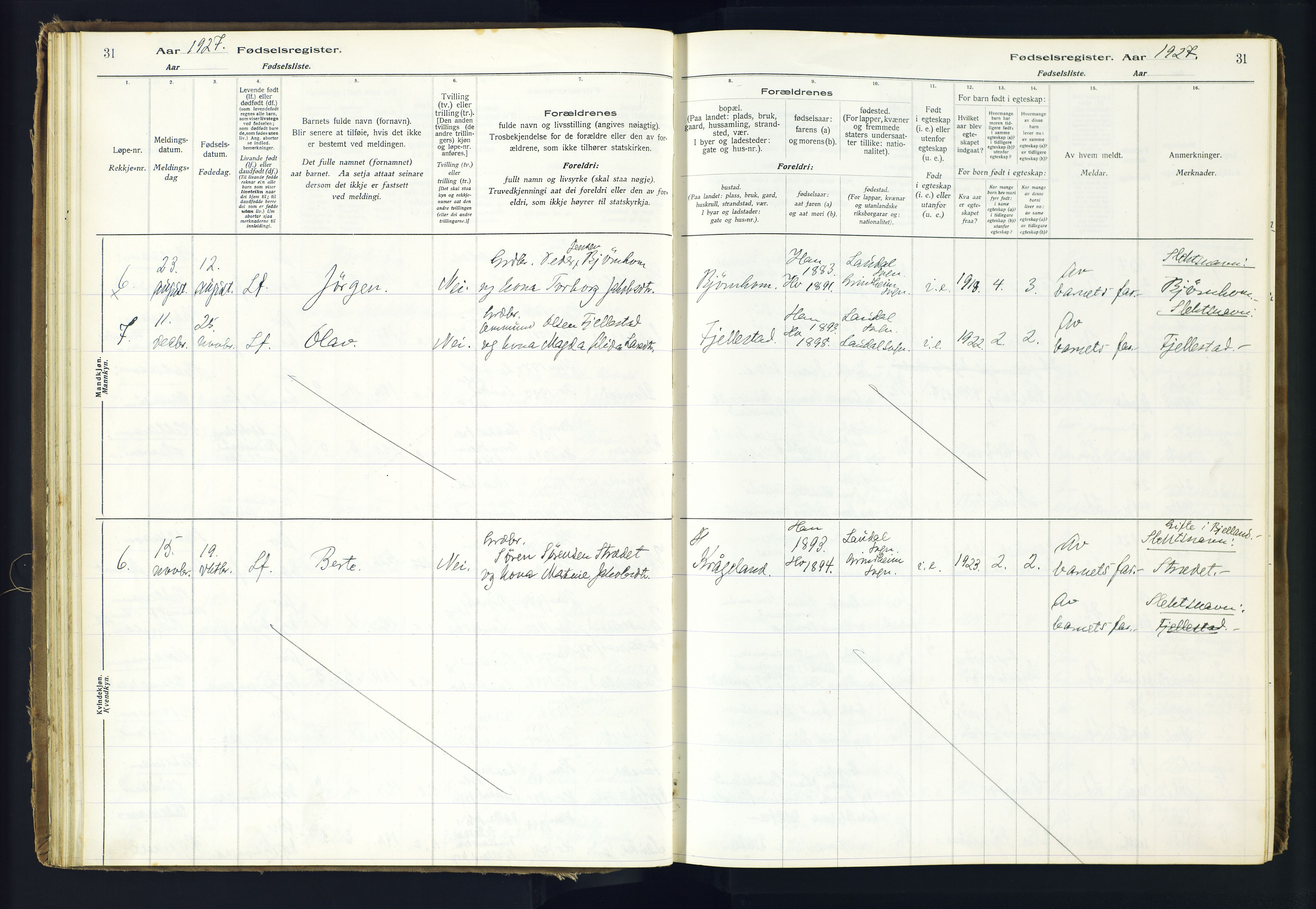 Holum sokneprestkontor, SAK/1111-0022/J/Ja/L0001: Birth register no. II.6.10, 1916-1982, p. 31