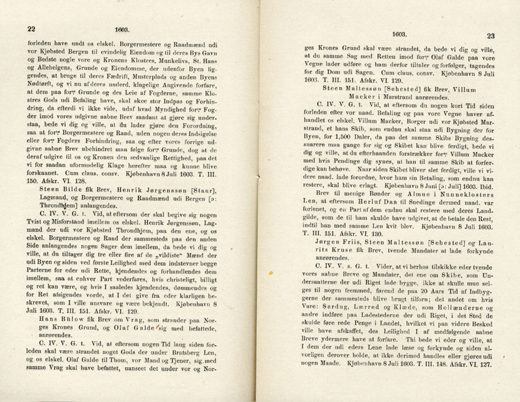 Publikasjoner utgitt av Det Norske Historiske Kildeskriftfond, PUBL/-/-/-: Norske Rigs-Registranter, bind 4, 1603-1618, p. 22-23