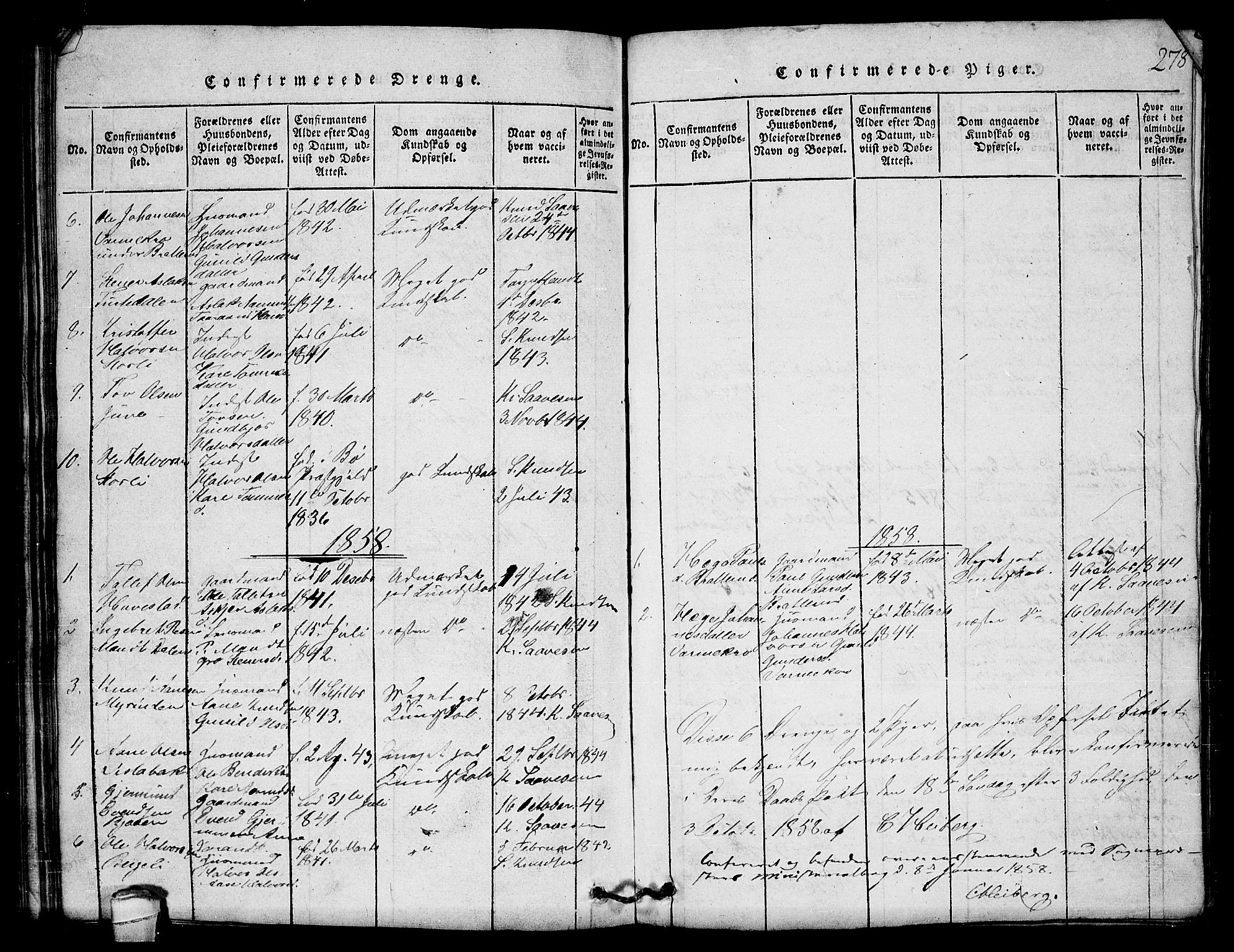 Lårdal kirkebøker, SAKO/A-284/G/Gb/L0001: Parish register (copy) no. II 1, 1815-1865, p. 278