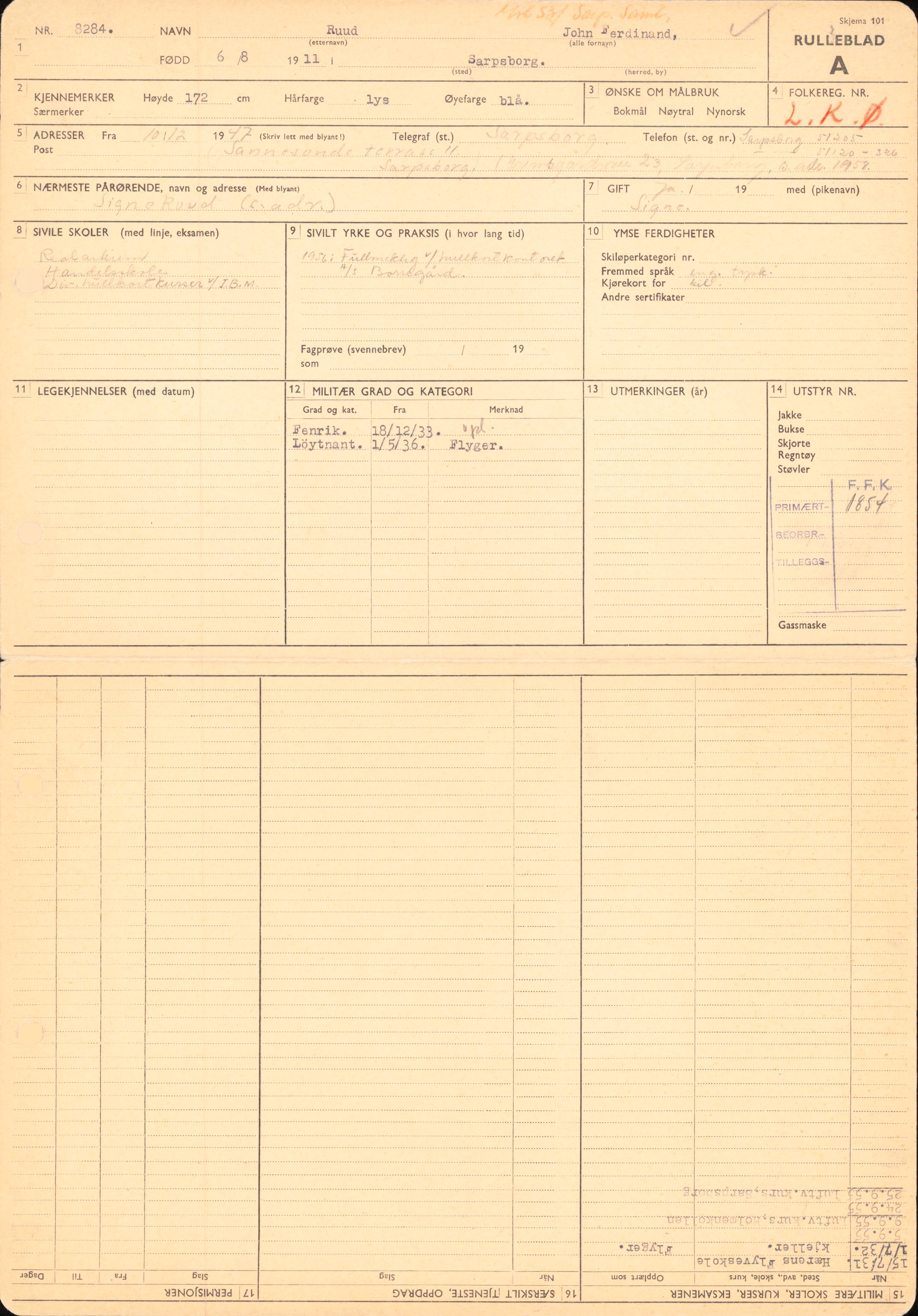 Forsvaret, Forsvarets overkommando/Luftforsvarsstaben, AV/RA-RAFA-4079/P/Pa/L0028: Personellpapirer, 1911, p. 49