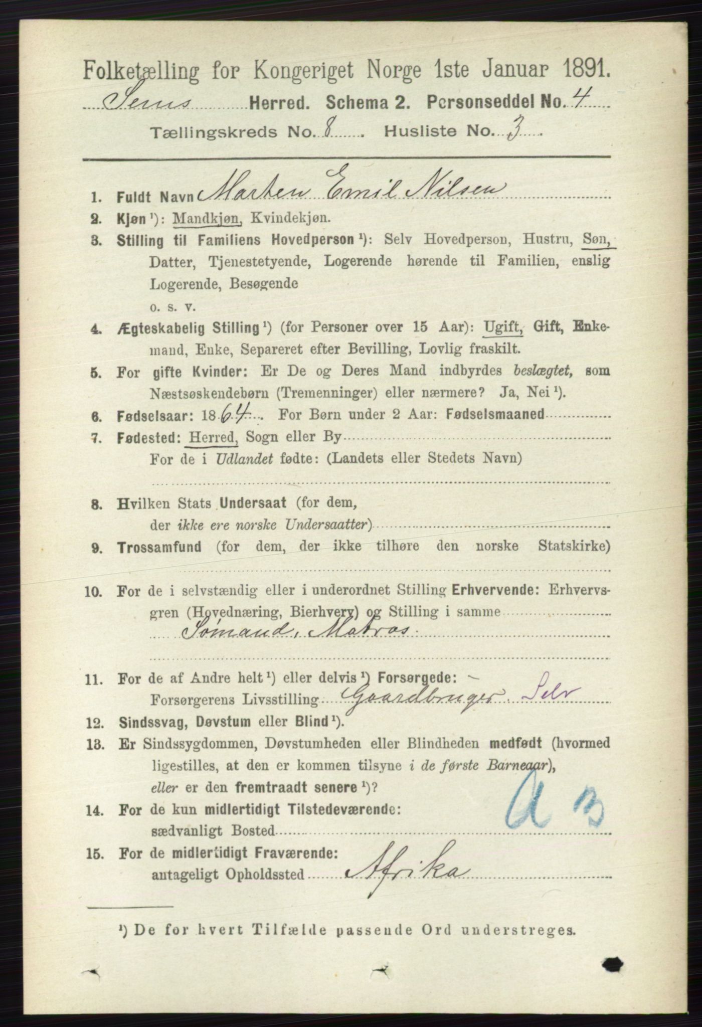 RA, 1891 census for 0721 Sem, 1891, p. 3830