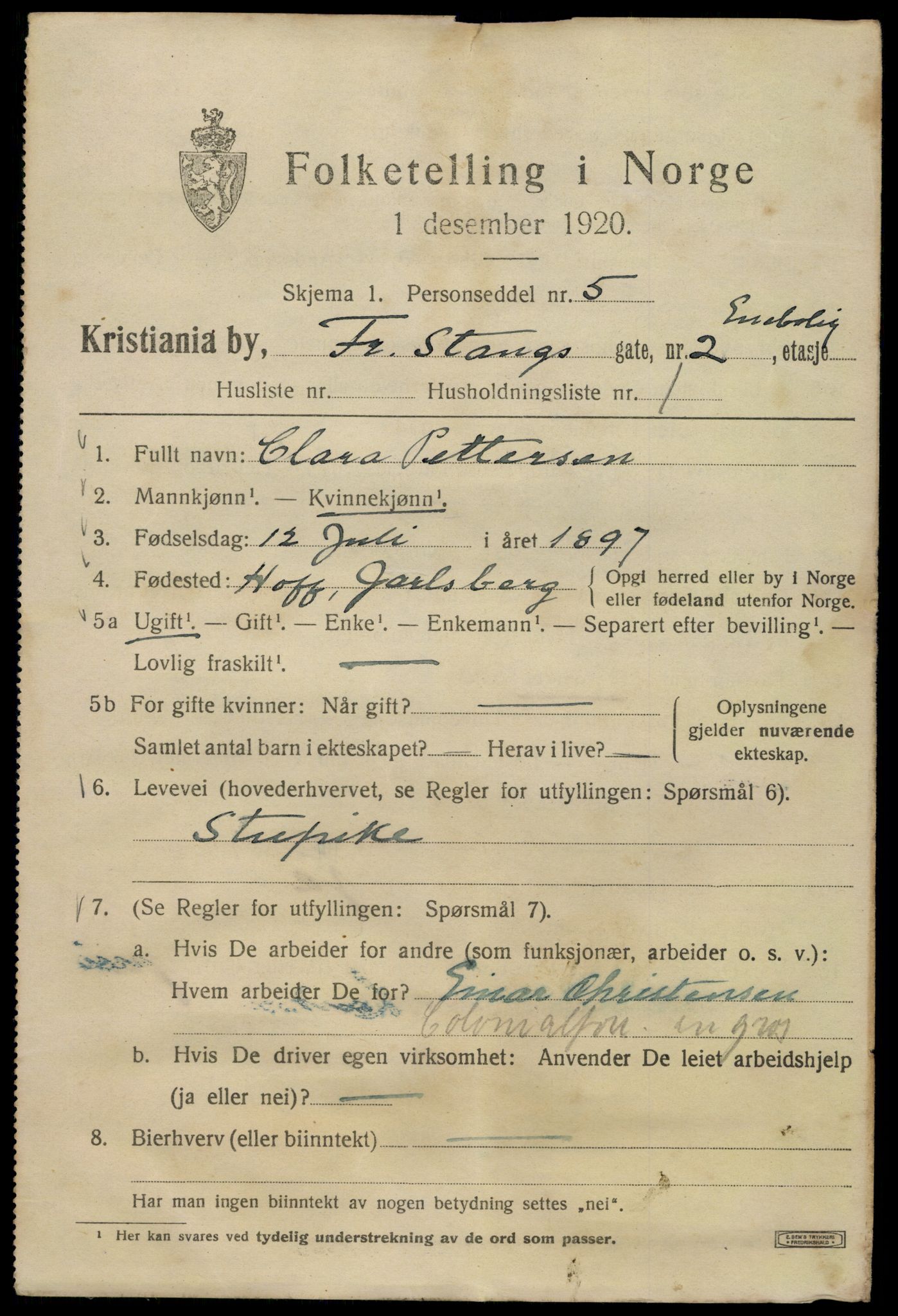 SAO, 1920 census for Kristiania, 1920, p. 237575