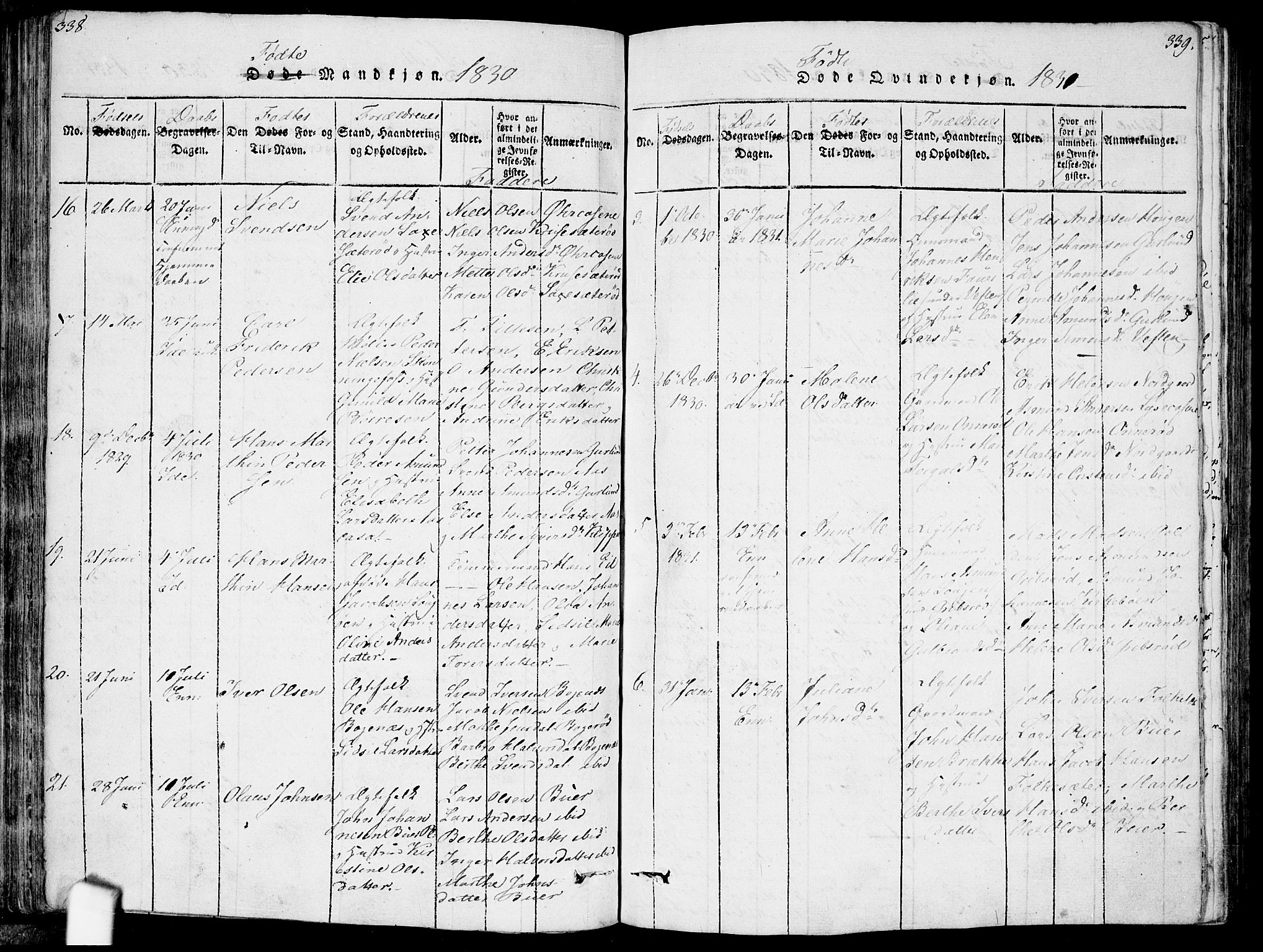 Idd prestekontor Kirkebøker, AV/SAO-A-10911/F/Fc/L0002: Parish register (official) no. III 2, 1815-1831, p. 338-339