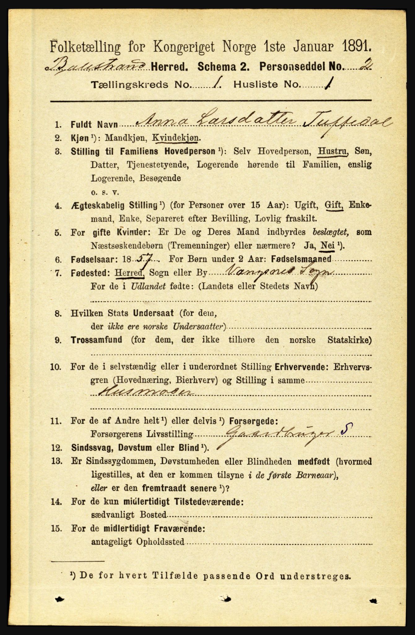 RA, 1891 census for 1418 Balestrand, 1891, p. 63