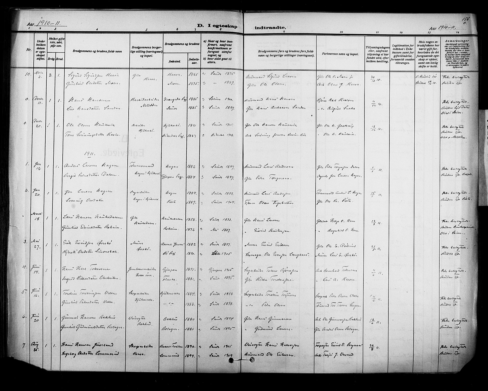 Sauherad kirkebøker, SAKO/A-298/F/Fa/L0009: Parish register (official) no. I 9, 1887-1912, p. 156