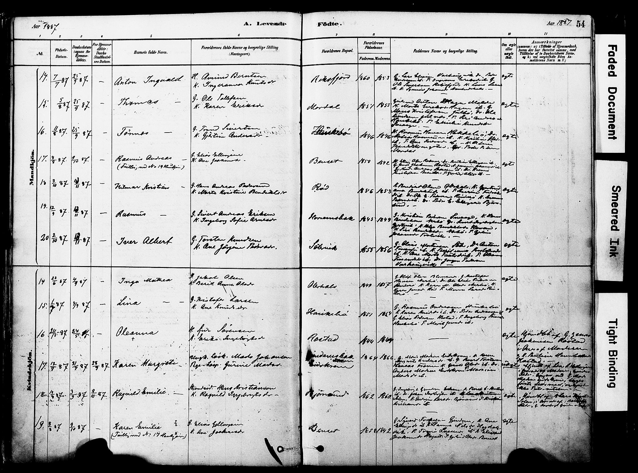 Ministerialprotokoller, klokkerbøker og fødselsregistre - Møre og Romsdal, SAT/A-1454/560/L0721: Parish register (official) no. 560A05, 1878-1917, p. 54