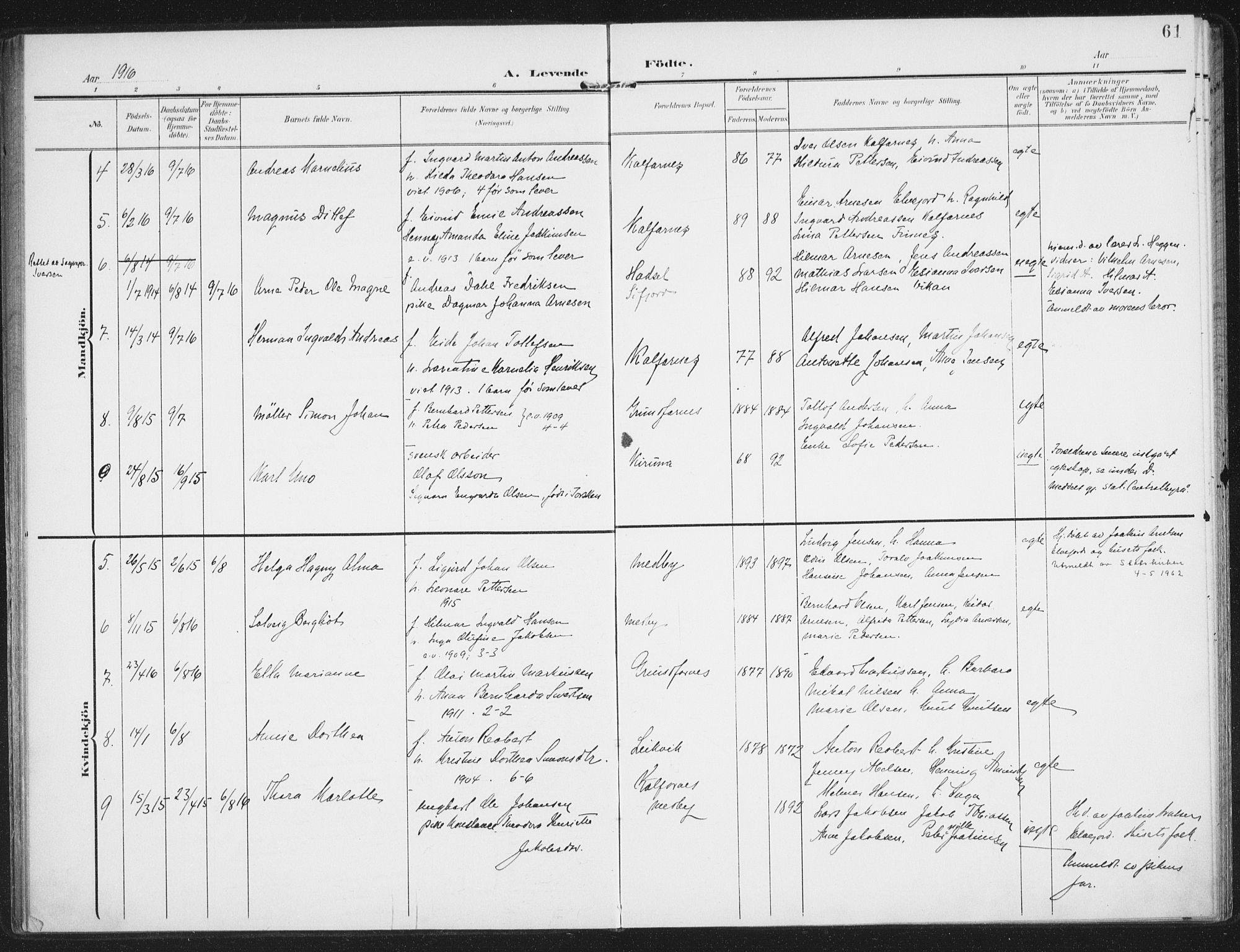 Berg sokneprestkontor, SATØ/S-1318/G/Ga/Gaa/L0008kirke: Parish register (official) no. 8, 1904-1916, p. 61