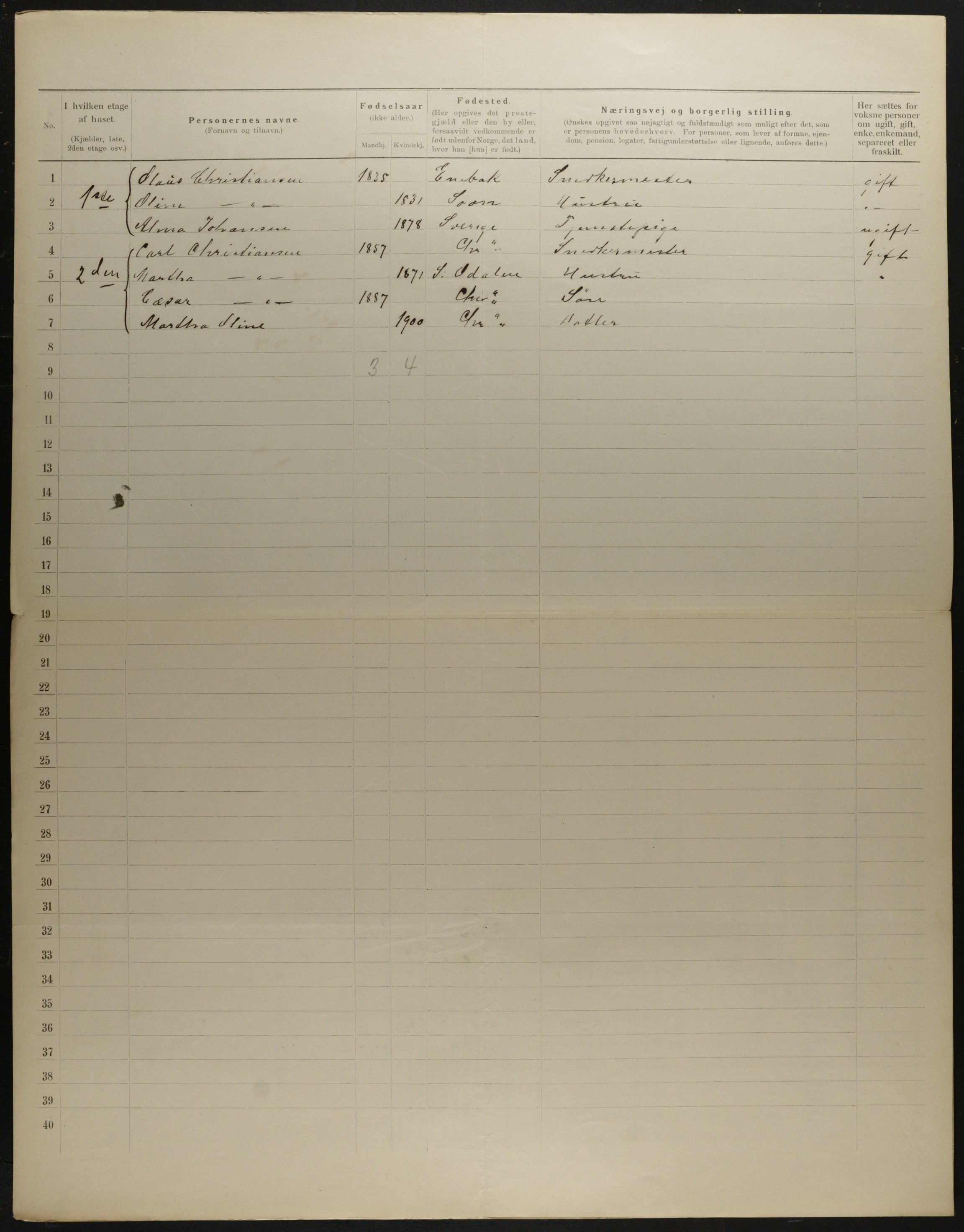 OBA, Municipal Census 1901 for Kristiania, 1901, p. 10952