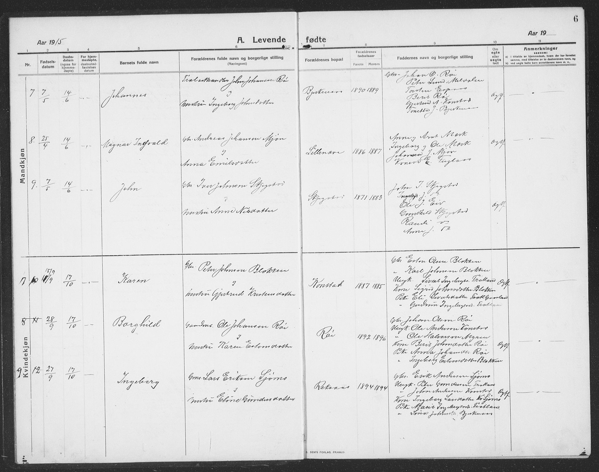 Ministerialprotokoller, klokkerbøker og fødselsregistre - Sør-Trøndelag, AV/SAT-A-1456/694/L1134: Parish register (copy) no. 694C06, 1915-1937, p. 6