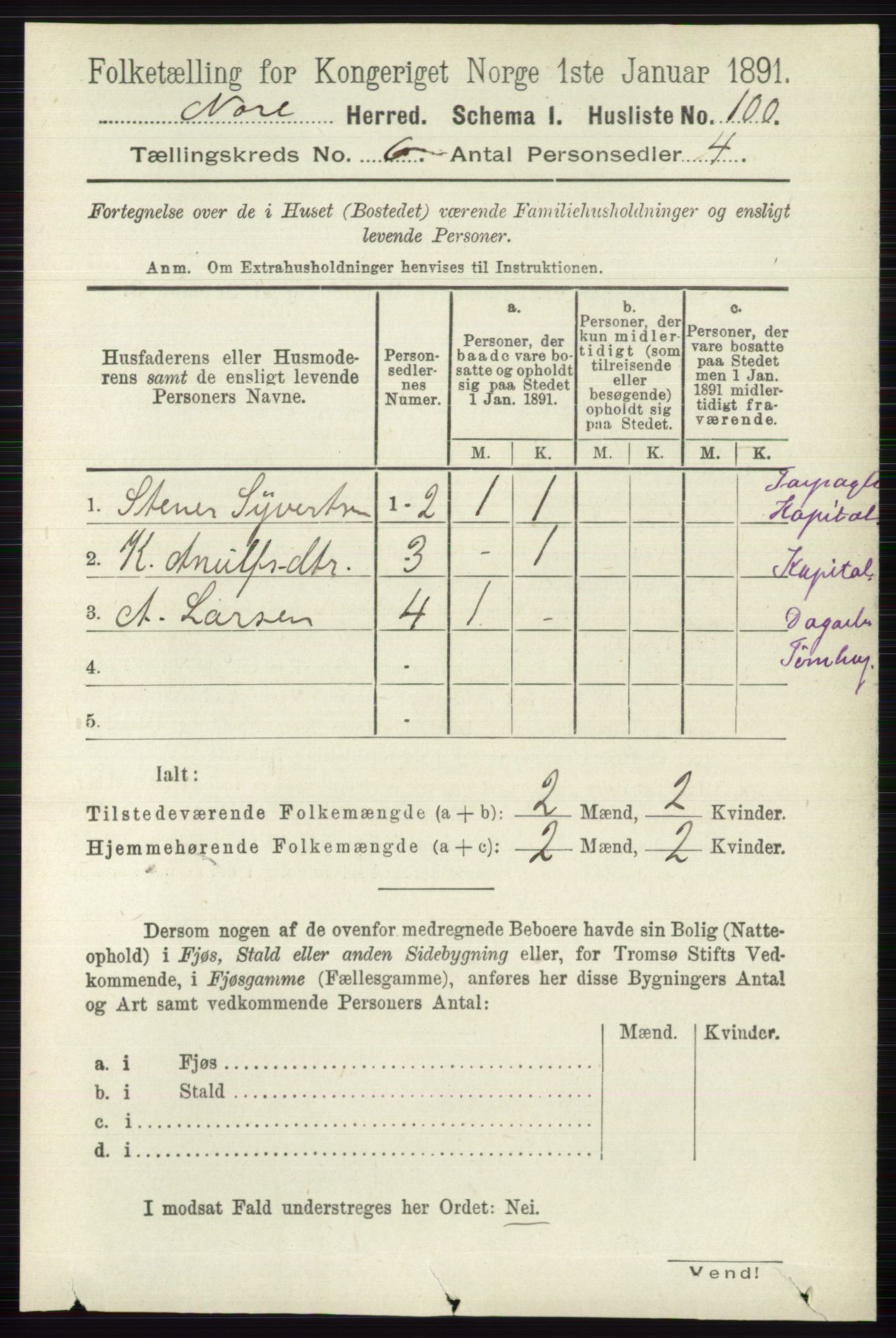 RA, 1891 census for 0633 Nore, 1891, p. 1960