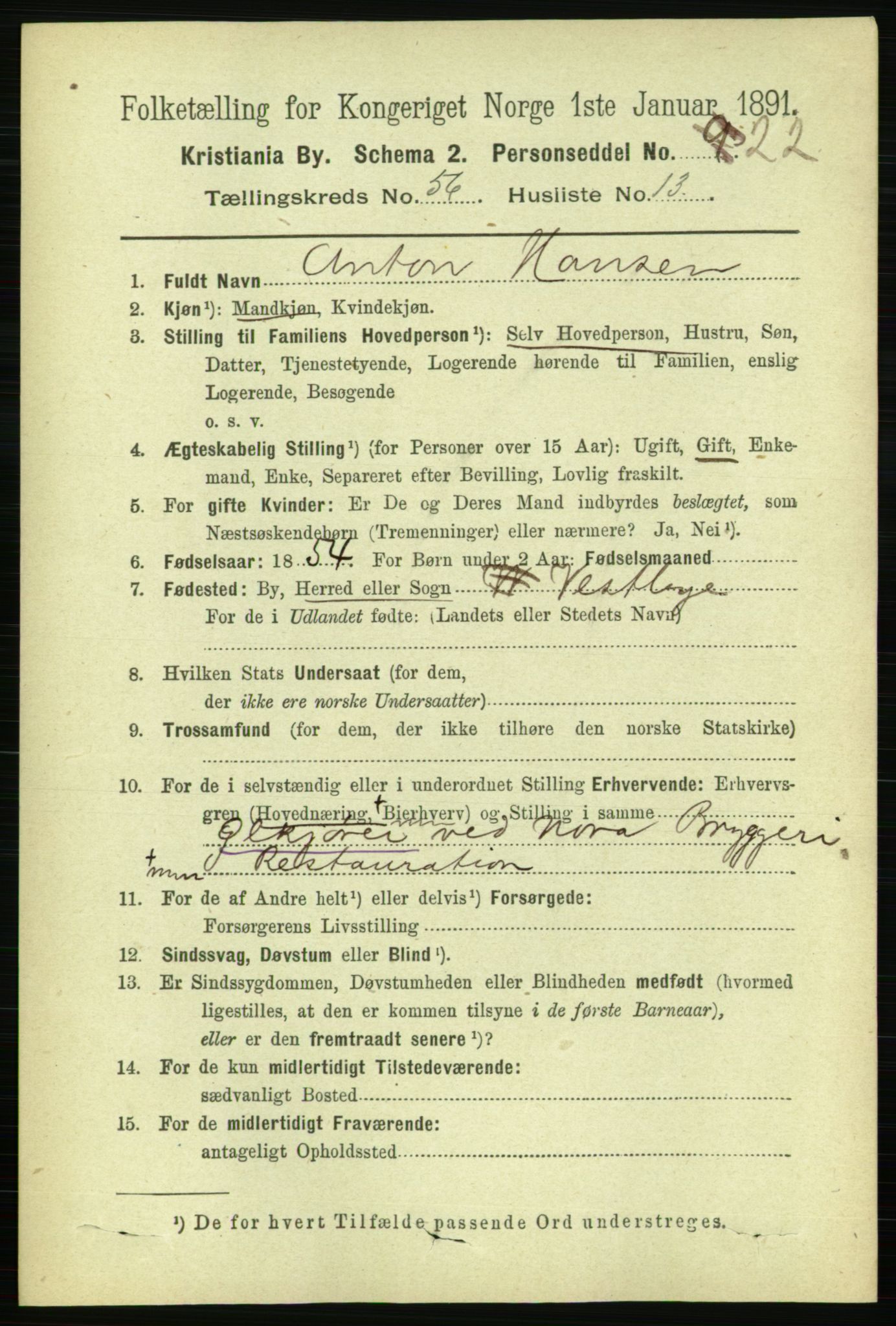 RA, 1891 census for 0301 Kristiania, 1891, p. 30405