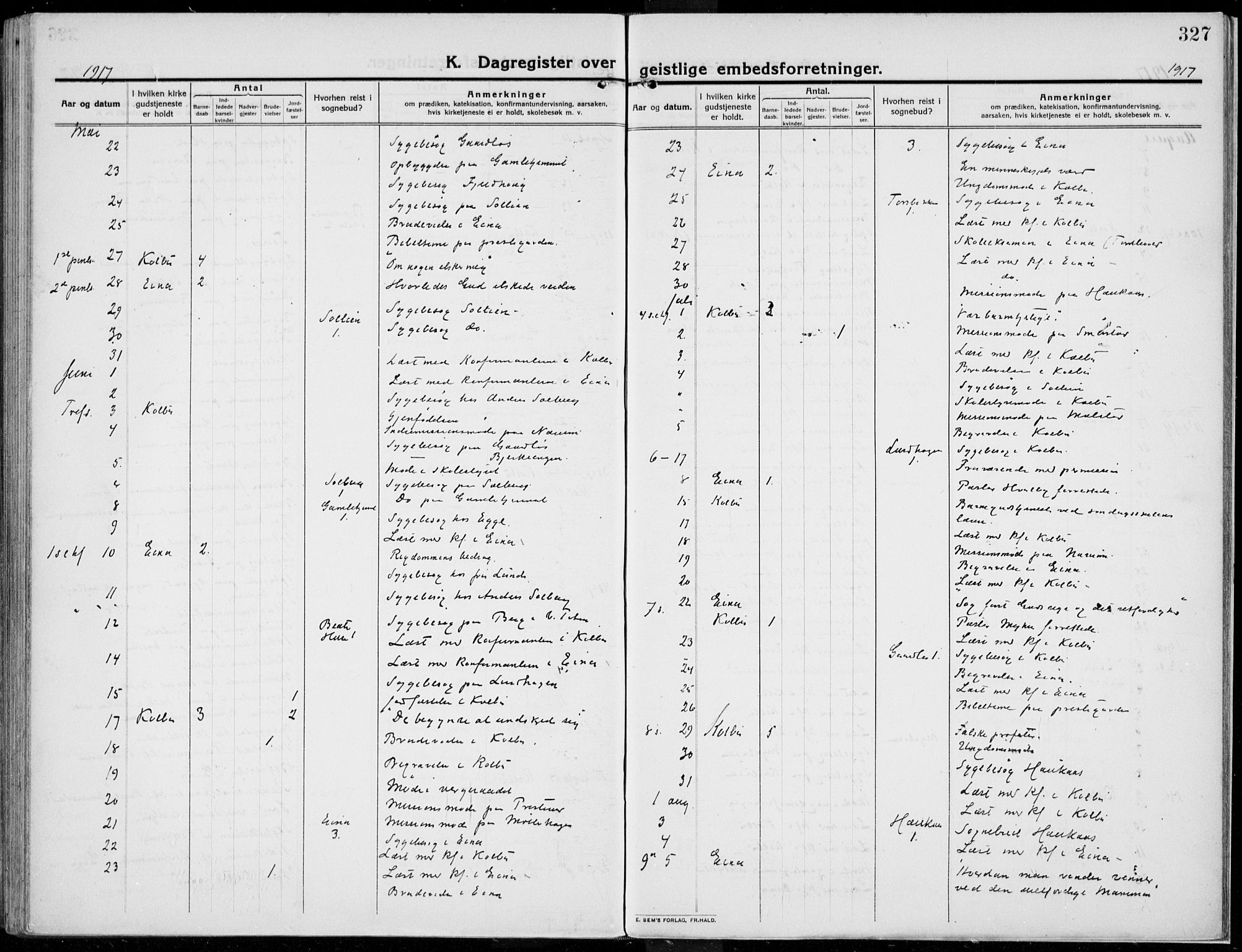 Kolbu prestekontor, AV/SAH-PREST-110/H/Ha/Haa/L0002: Parish register (official) no. 2, 1912-1926, p. 327