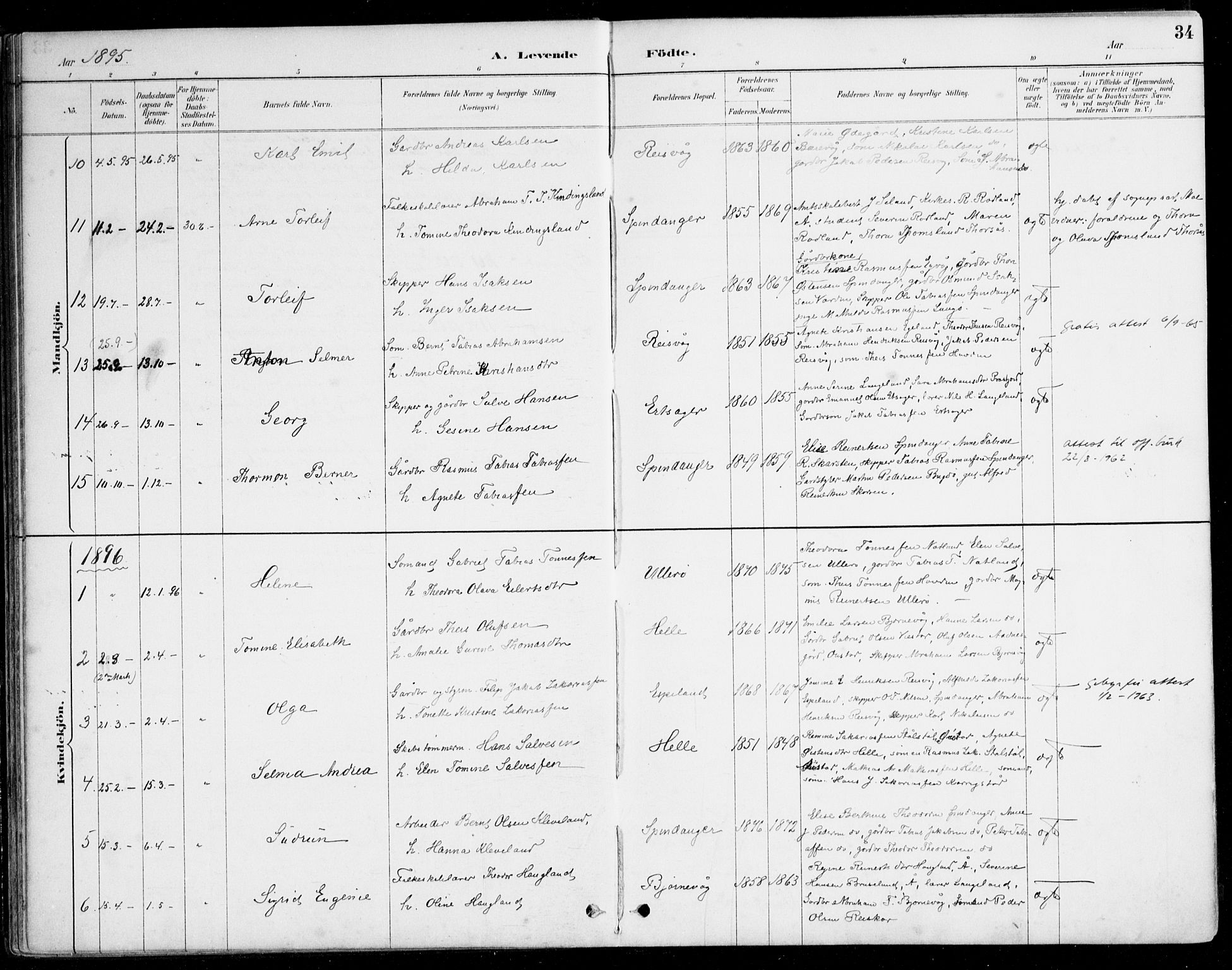 Herad sokneprestkontor, SAK/1111-0018/F/Fa/Fab/L0005: Parish register (official) no. A 5, 1886-1913, p. 34