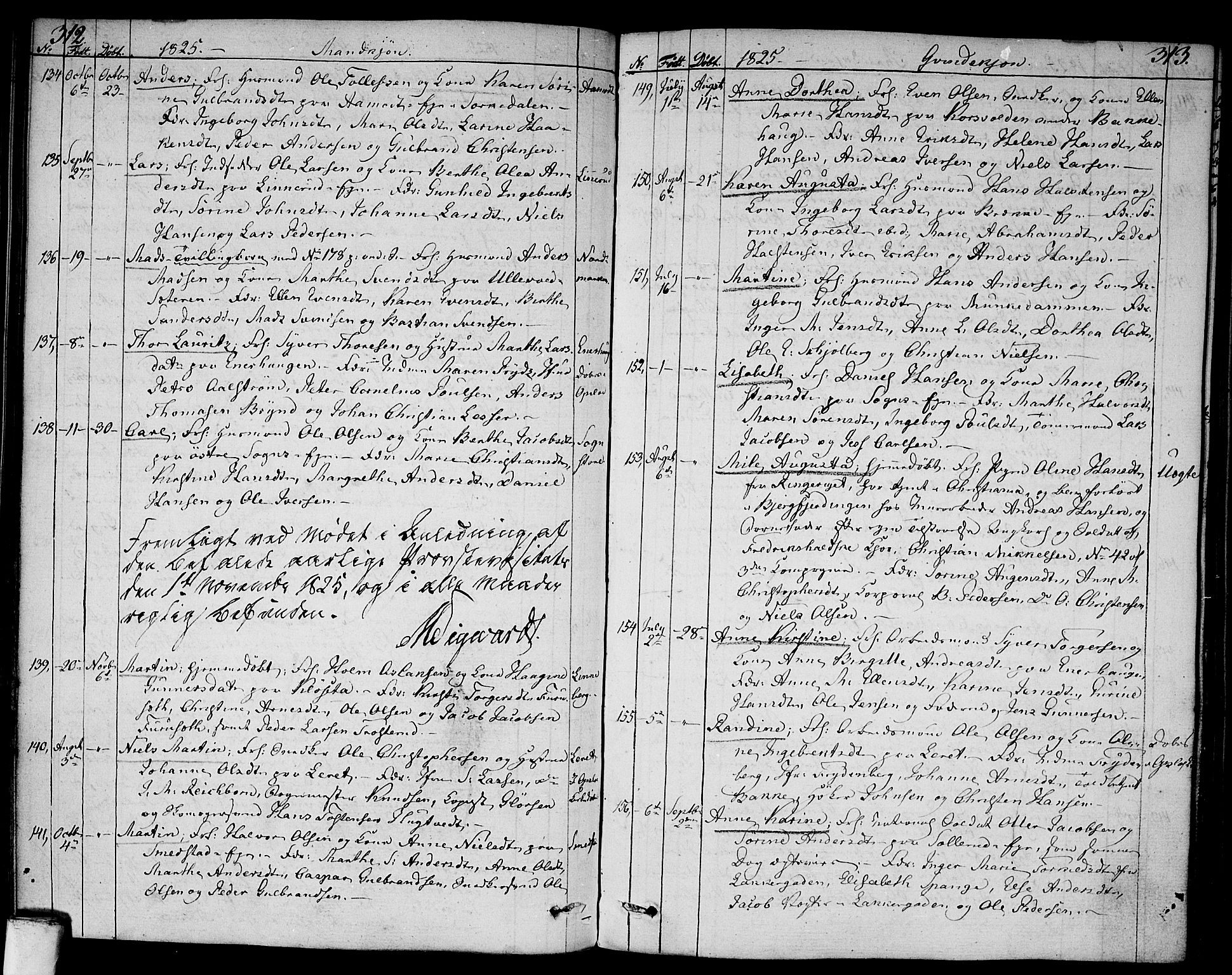 Aker prestekontor kirkebøker, SAO/A-10861/F/L0012: Parish register (official) no. 12, 1819-1828, p. 312-313